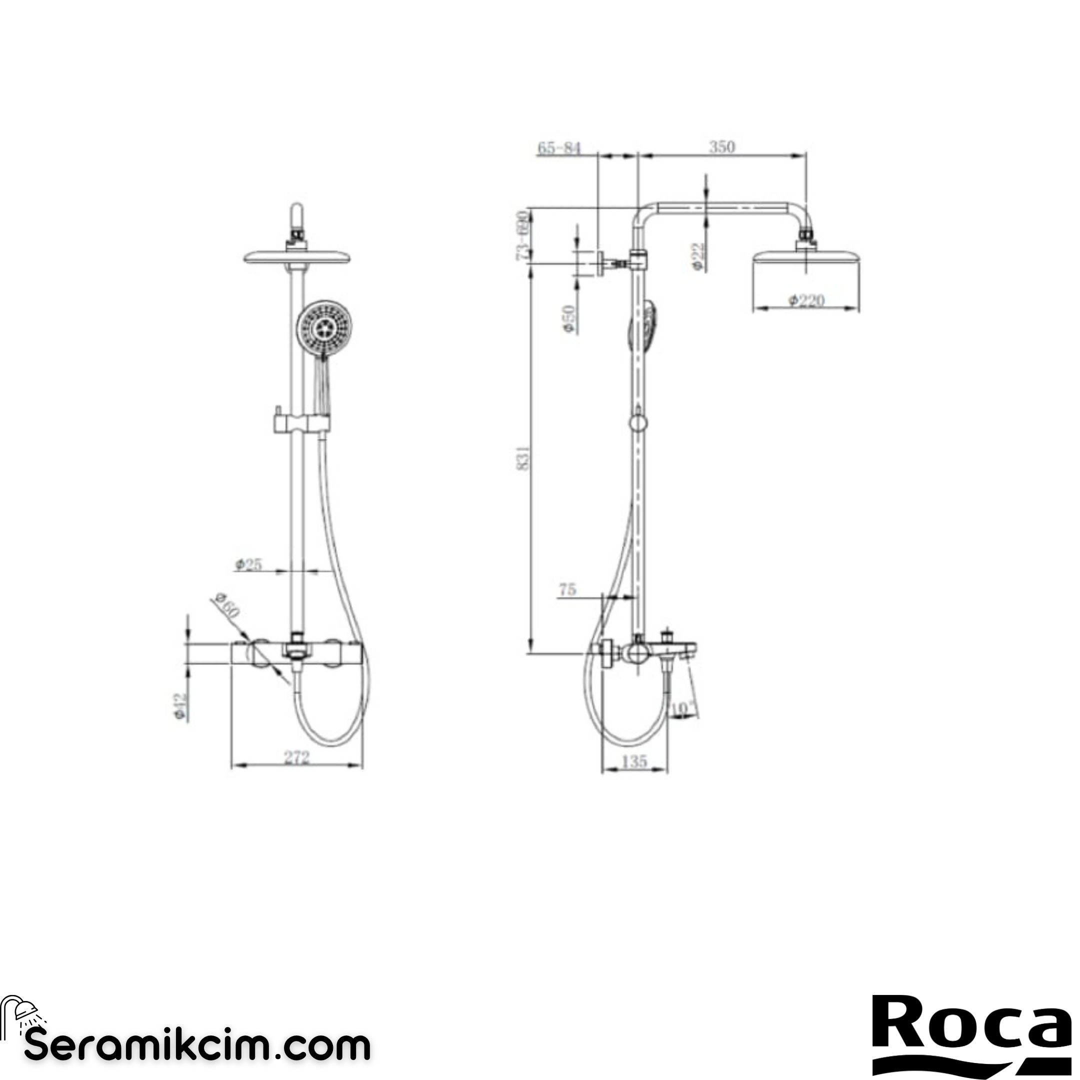 Roca Salina Termostatik Banyo Kolonu Mat siyah A5A2004NBK