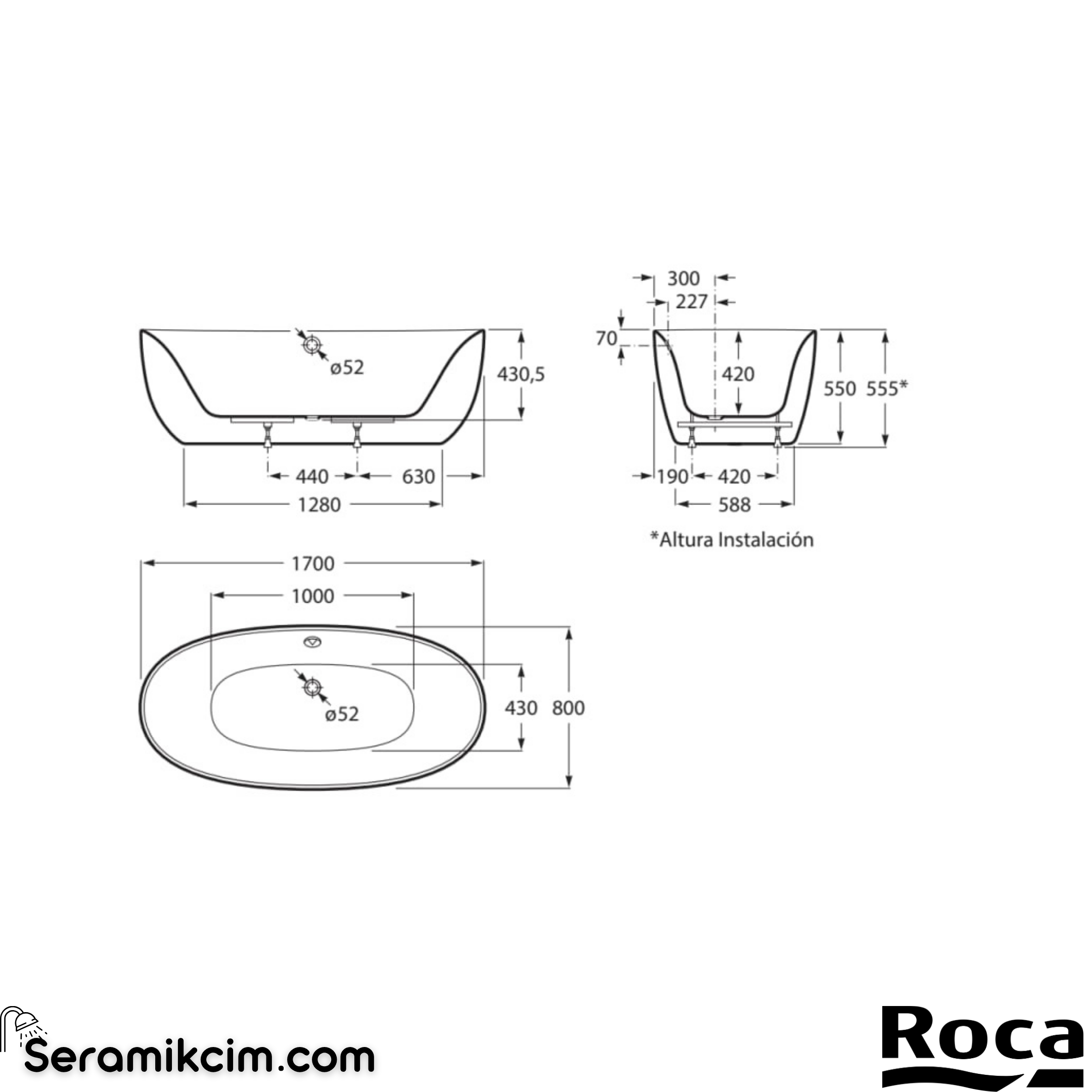 Roca Virginia One-Piece, 1700 x 800 mm, Akrilik Küvet