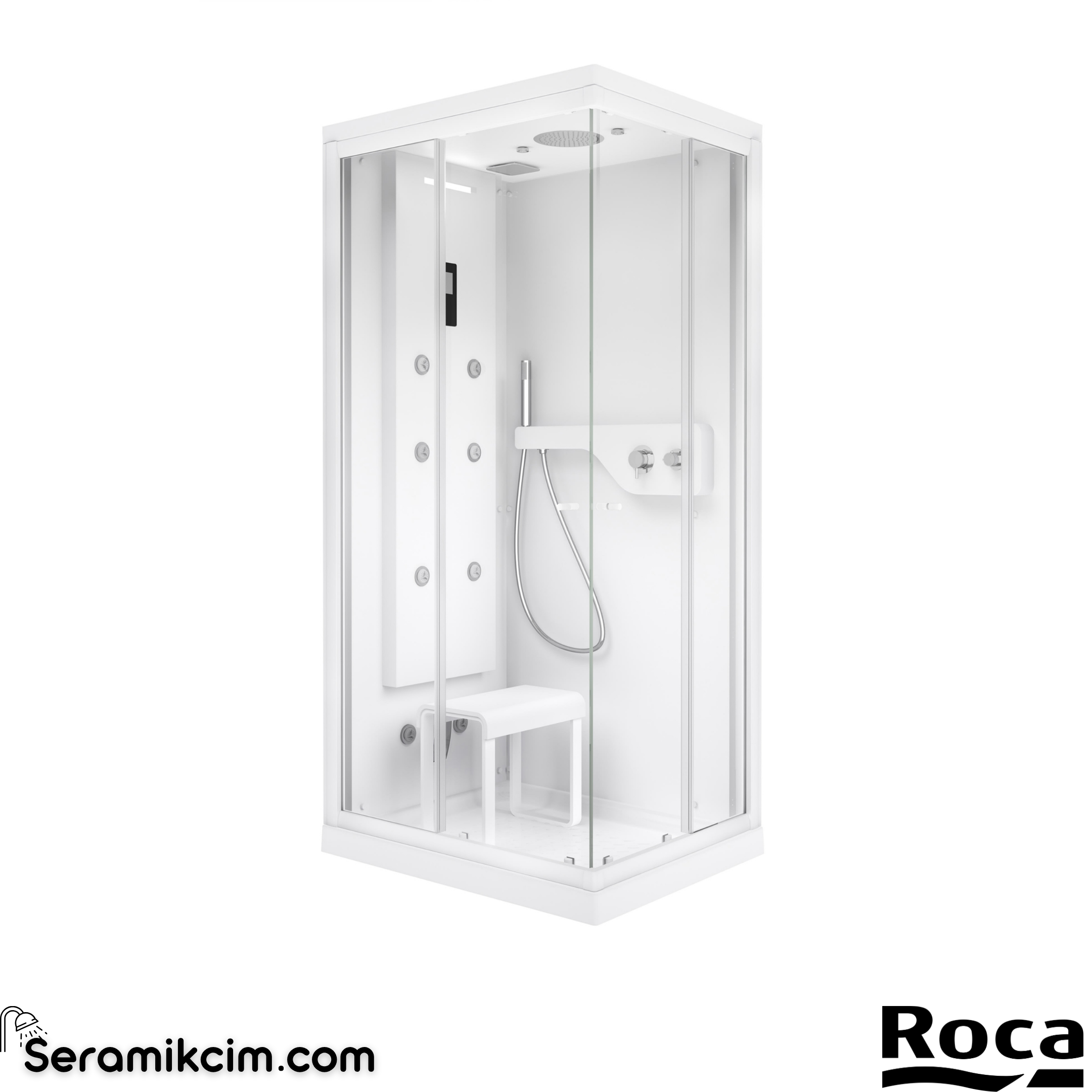 Roca Zen Club 1200 X 800 mm, Soldan Hidromasaj Kabini (Duş jetleri Sol Tarafta)