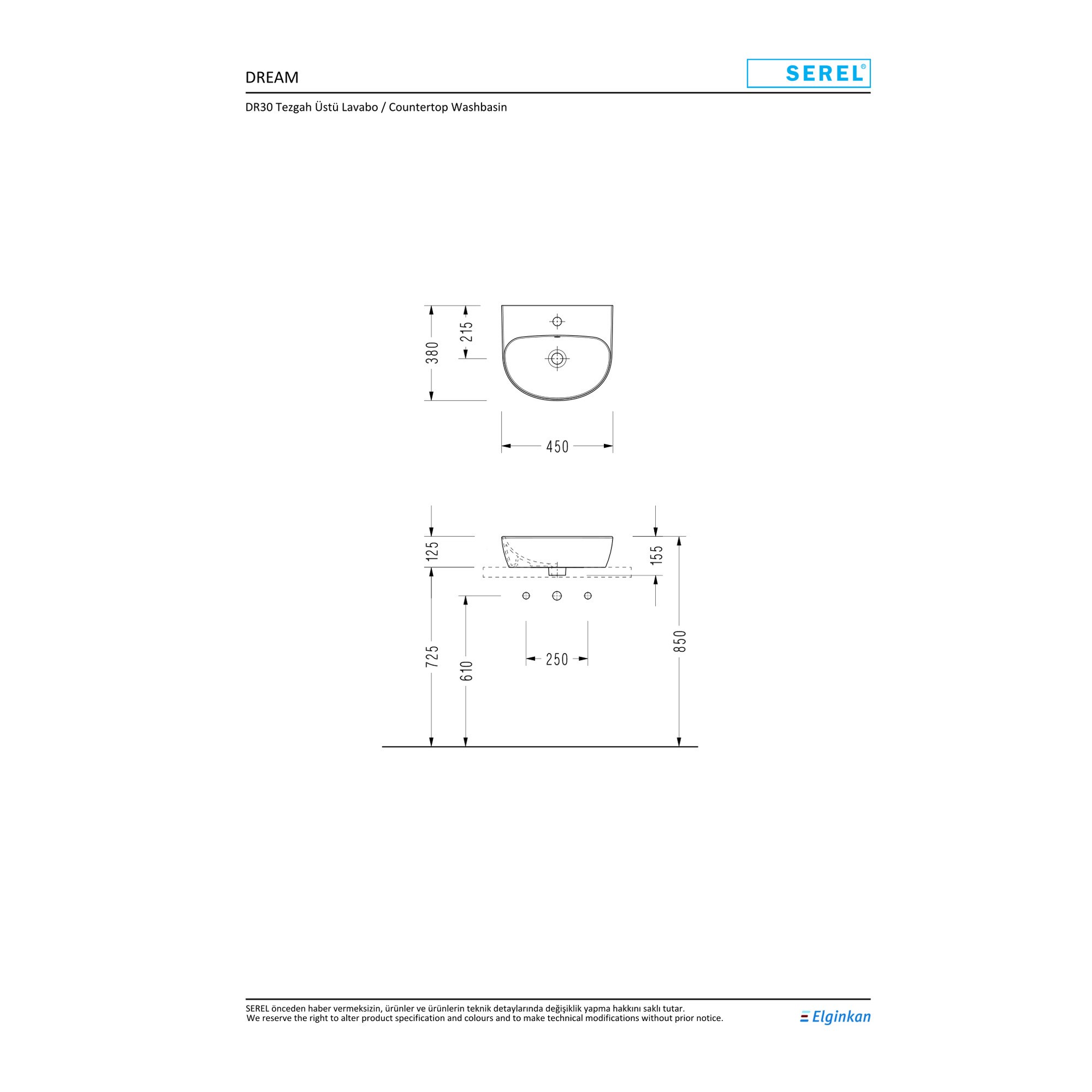 Serel Dream Lavabo (38 x 45 cm) DR30TDS110H