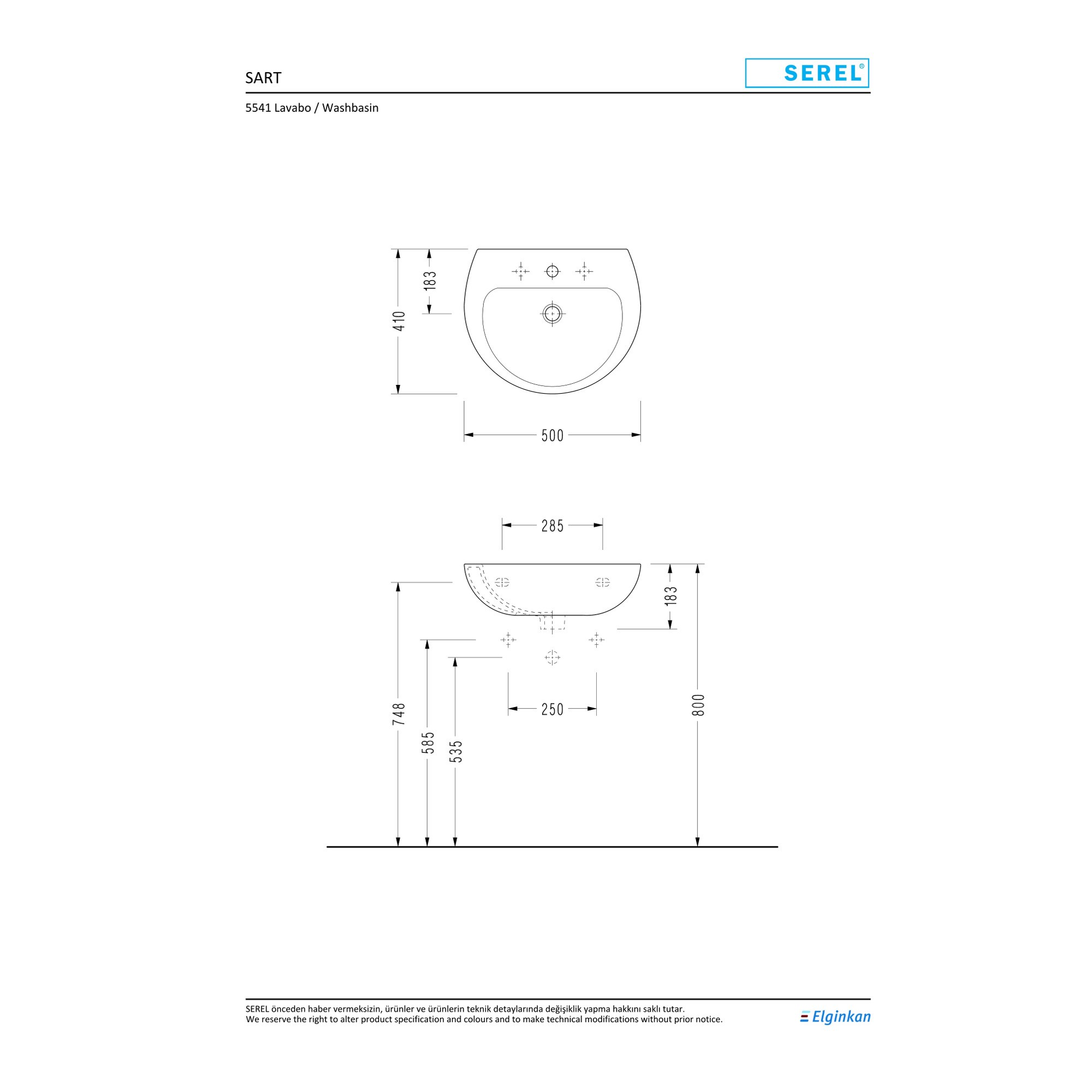 Serel Duvara Asma Lavabo 50 cm 5541TDS000S