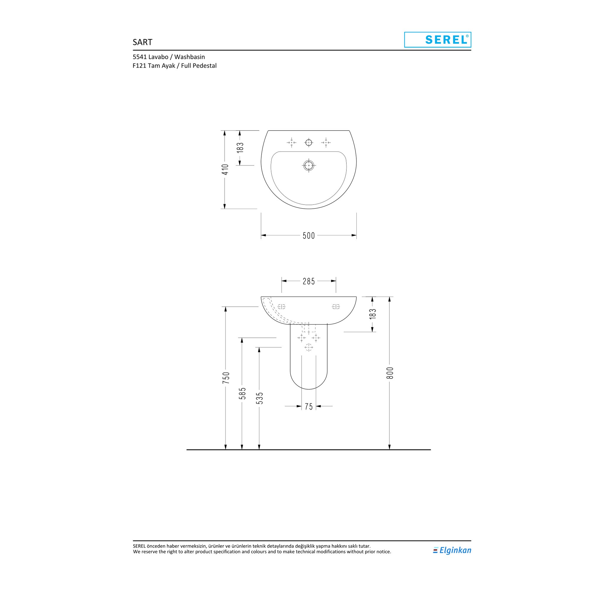 Serel Duvara Asma Lavabo 50 cm 5541TDS000S