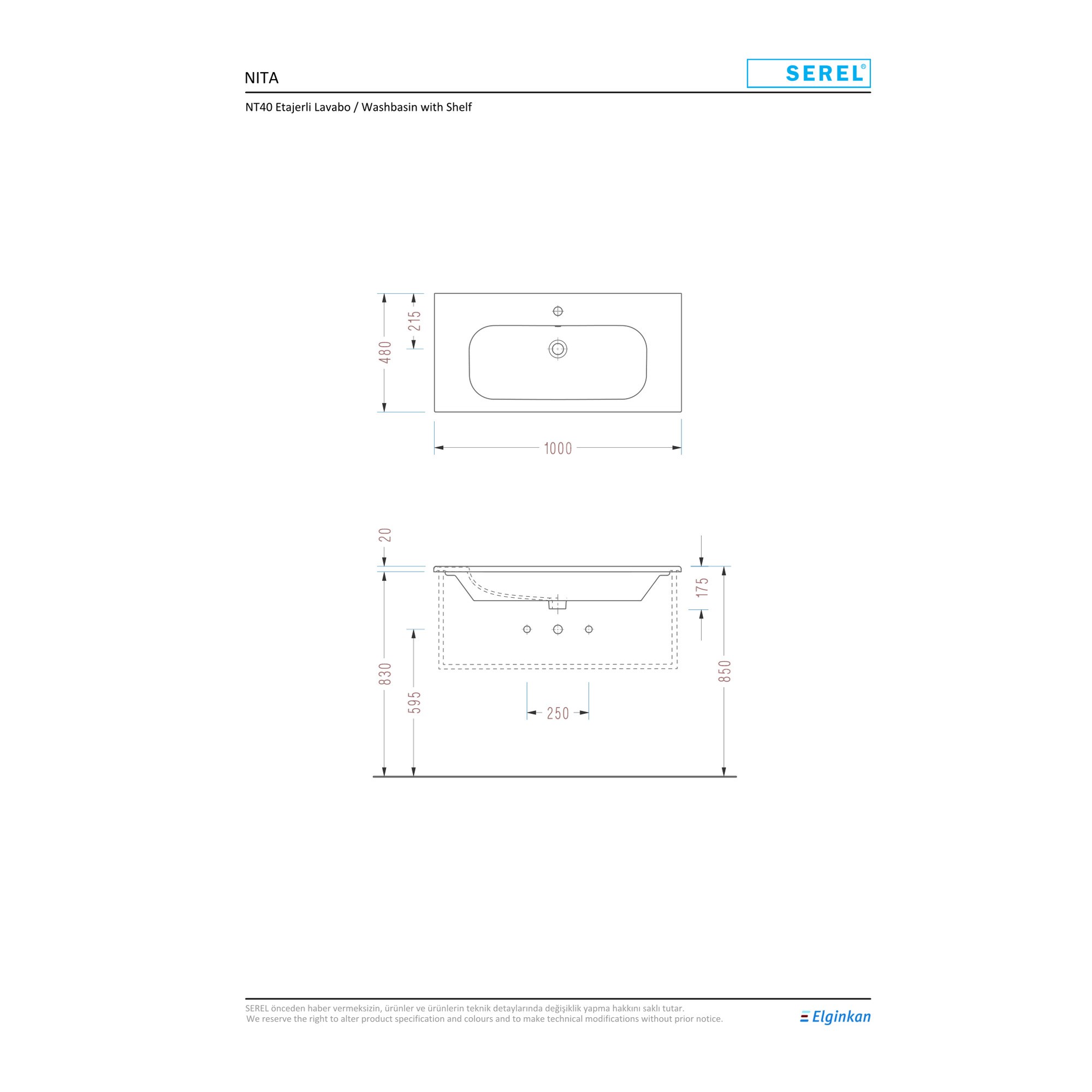 Serel Nita Etajerli Lavabo (48 x 100 cm) NT40TDS110H