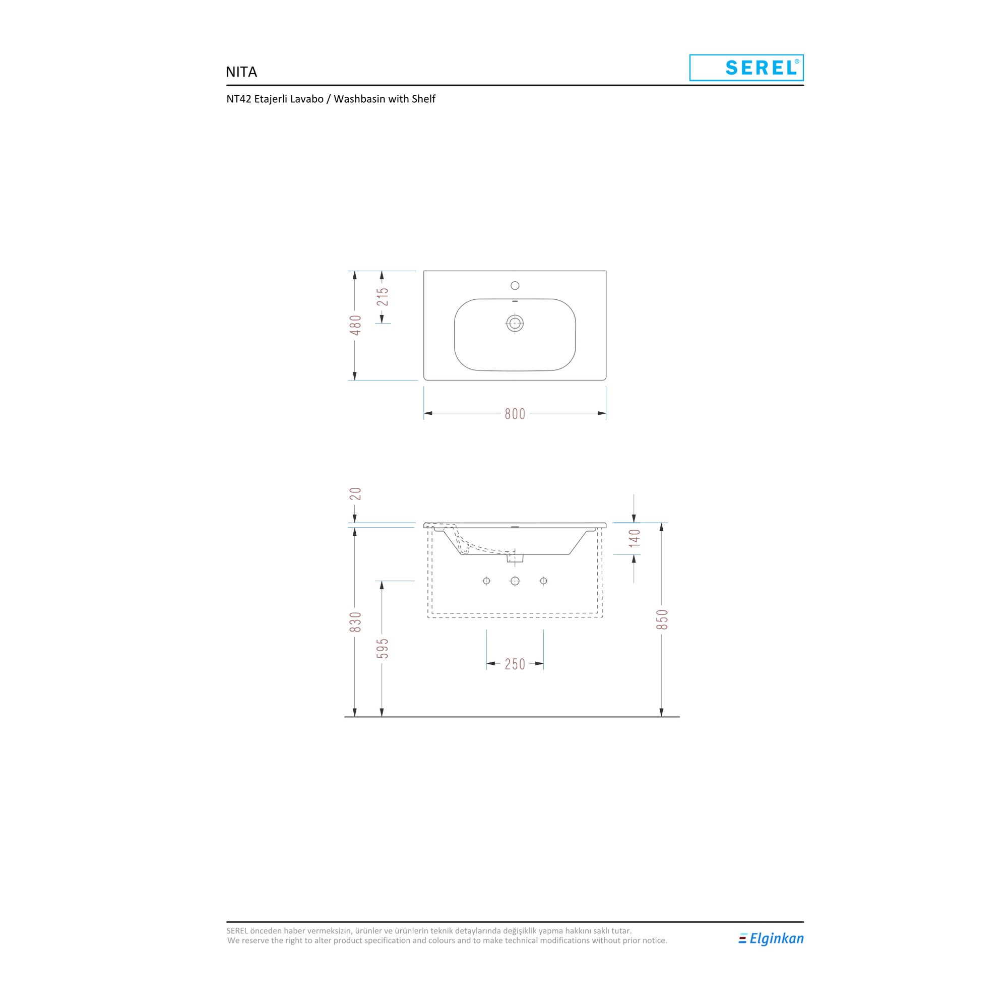 Serel Nita Etajerli Lavabo (48 x 80 cm) NT42TDS110H