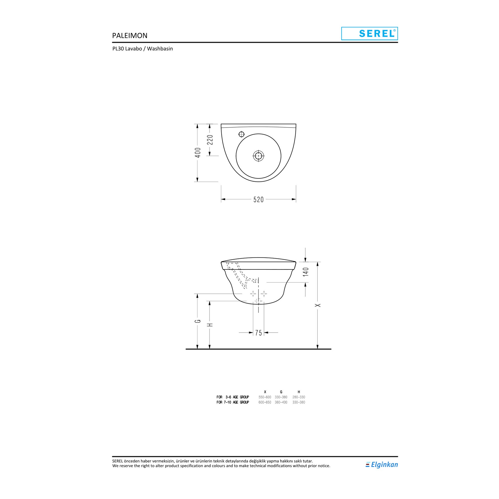 Serel Paleimon Monoblok Çocuk Lavabo Balık Desenli PL301XS110HDNZR