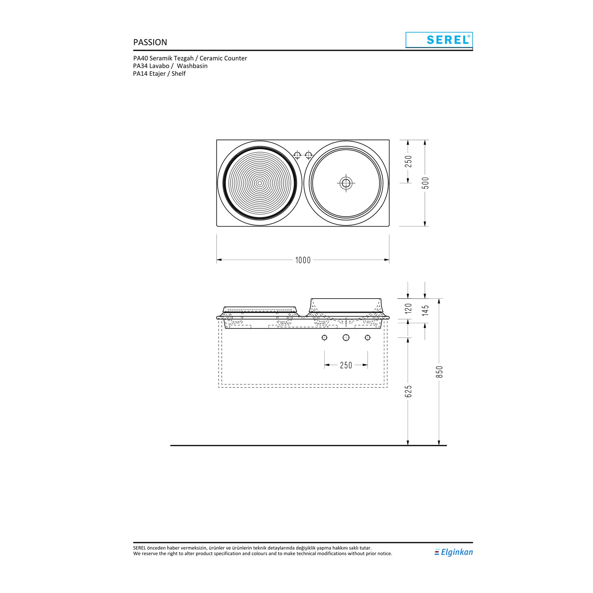 Serel Passion Concept Banyo Dolabı ve Lavabo Seti PA40STS110H