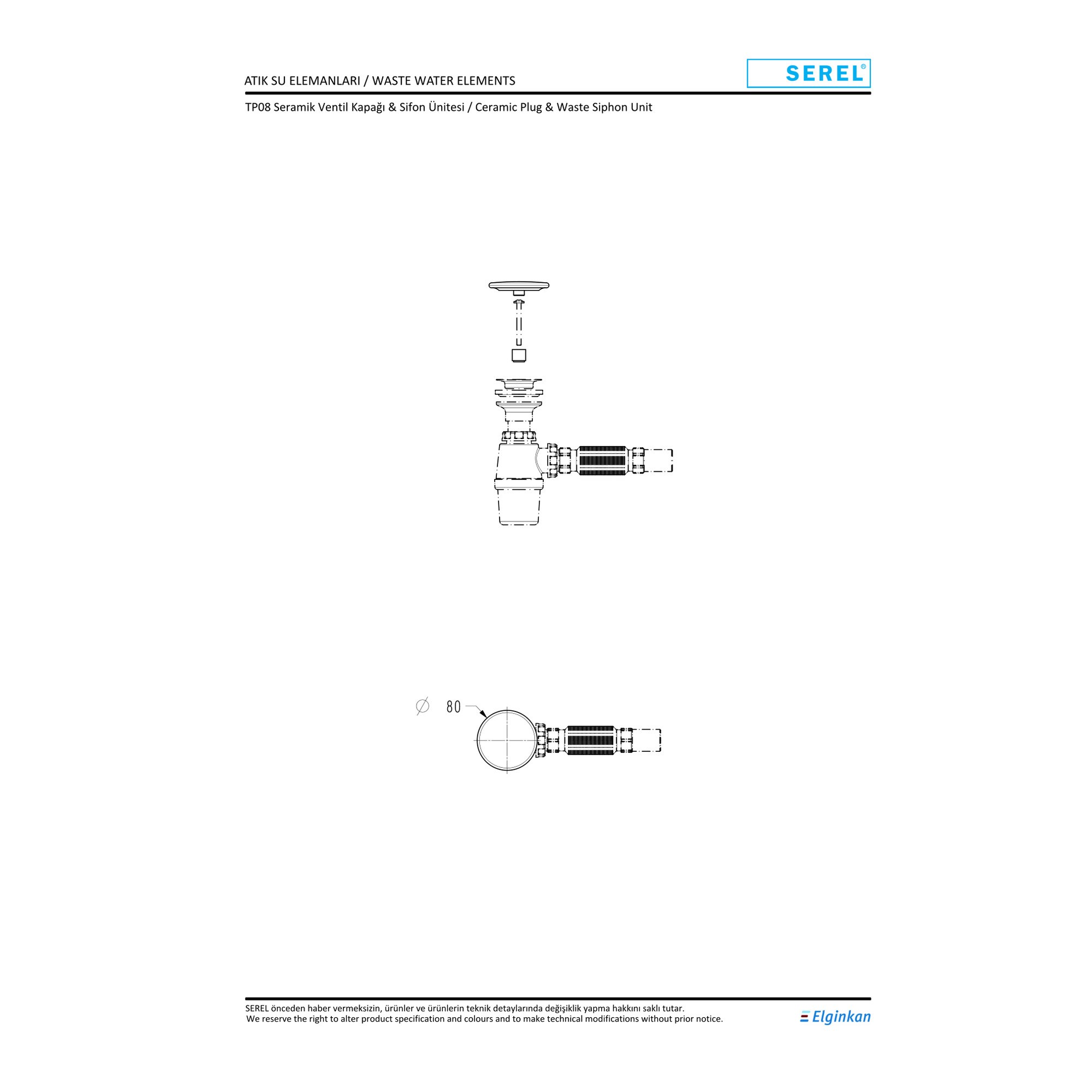 Serel Seramik Tapa ve Lavabo Sifonu TP08STL110H