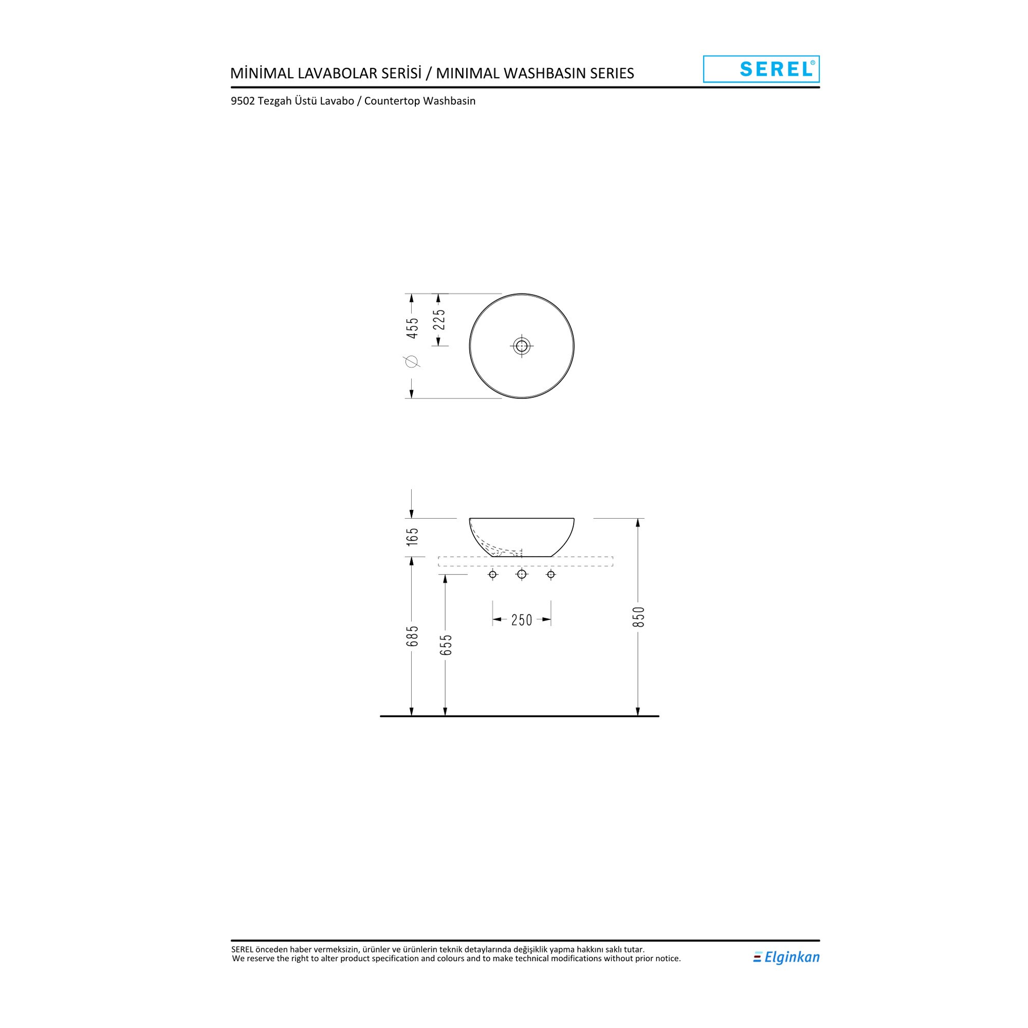 Serel Slimline Çanak Lavabo (Ø 45 cm) 9502DXS110H
