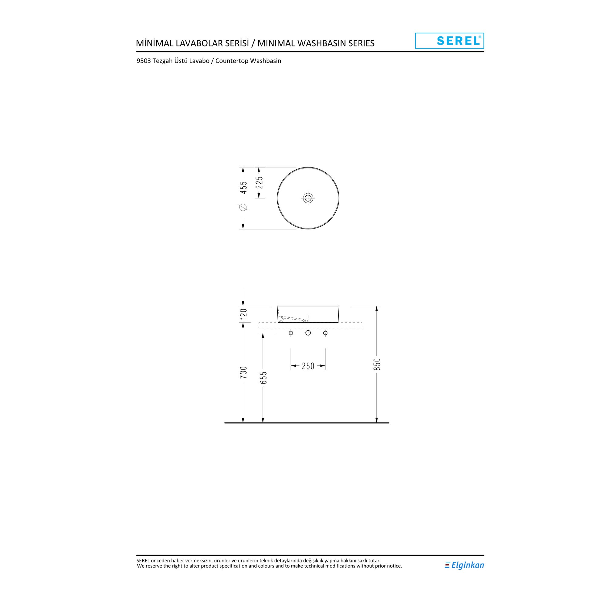 Serel Slimline Silindirik Tezgah Üstü Lavabo (Ø 45 cm) 9503DXS110H