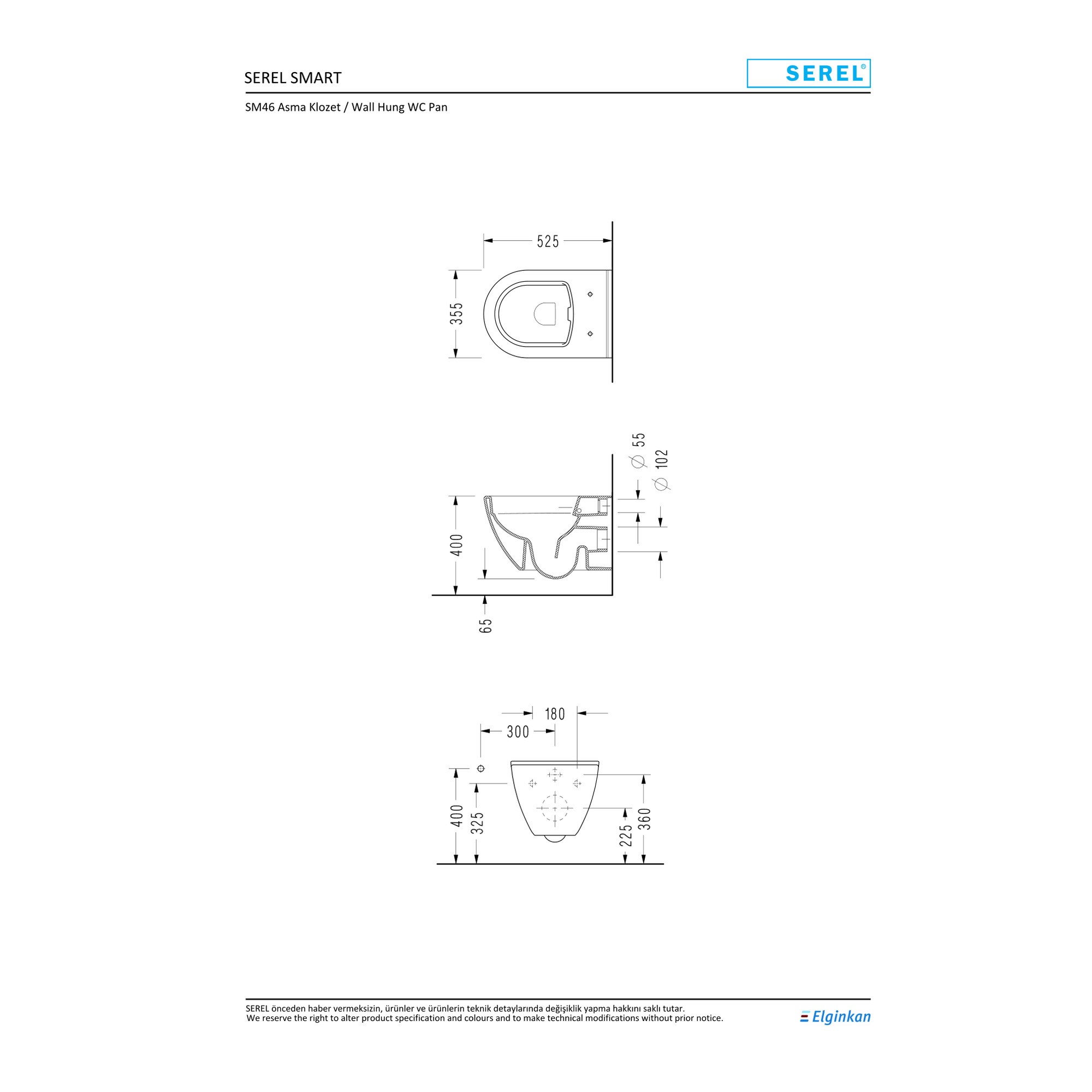 Serel Smart Asma Klozet (52 x 35,5 cm) SM46ODS110H