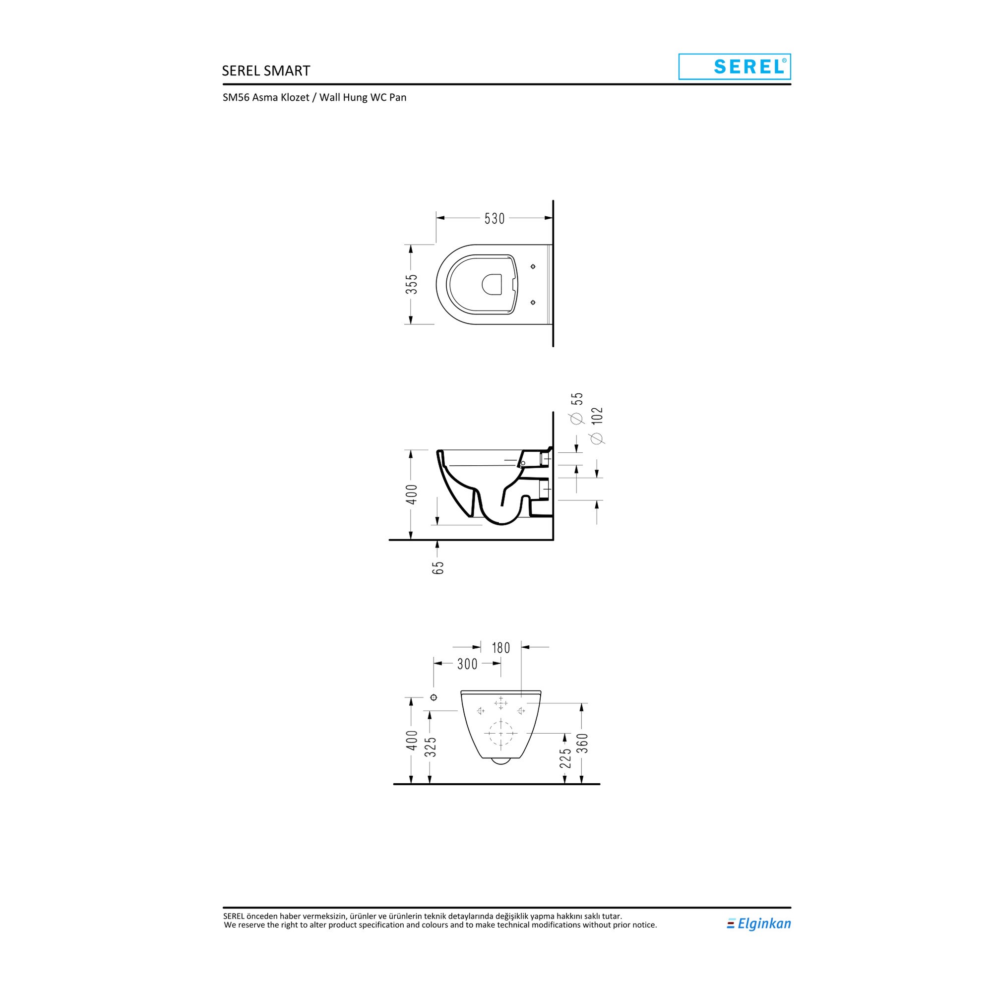Serel Smart Kanalsız Asma Klozet (52 x 35,5 cm) SM56ADS110H