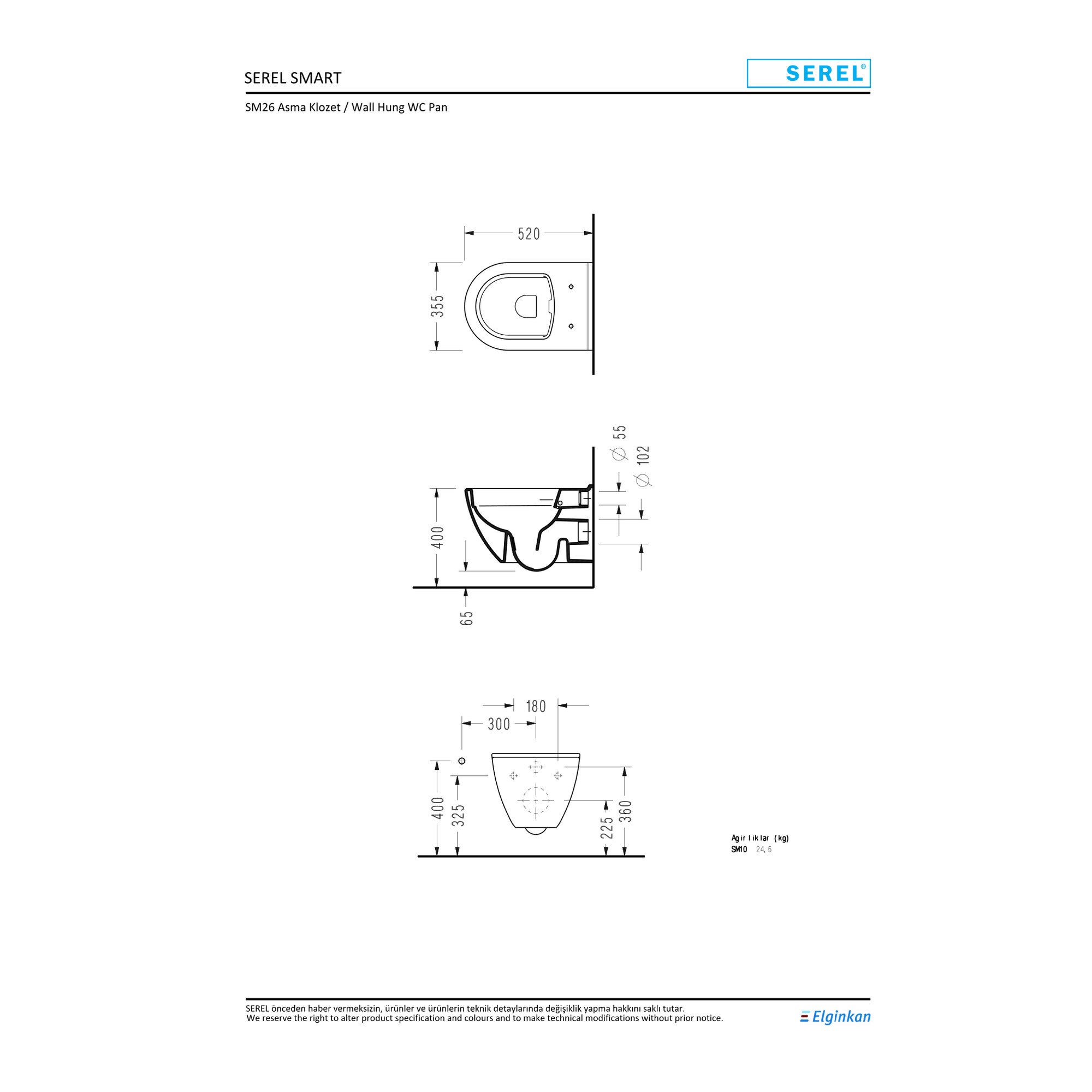 Serel Smart Kanalsız Asma Klozet (52 x 35,5 cm) SM26ODS110H
