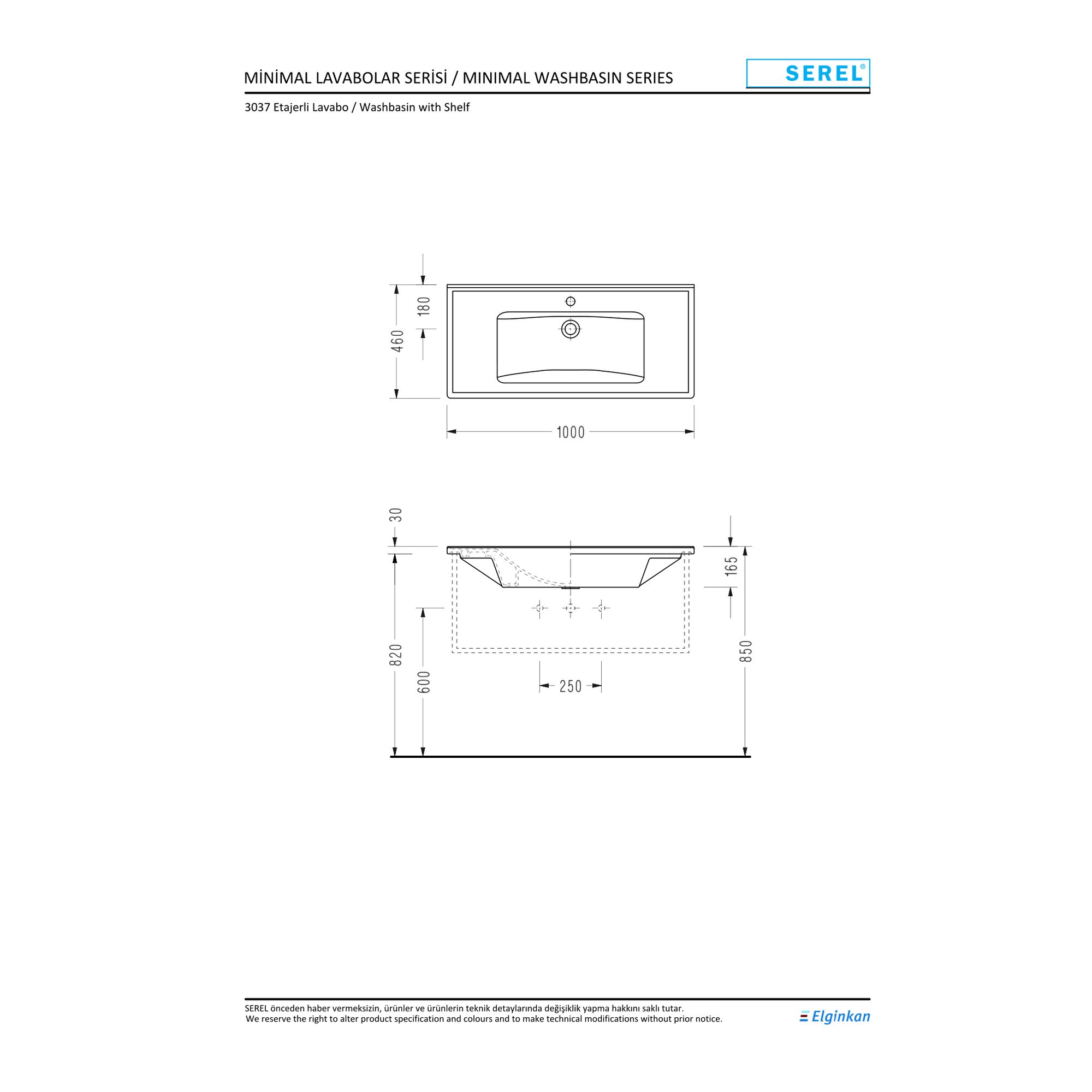 Serel Star Etajerli Lavabo (46 x 100 cm) 3037TXS110H