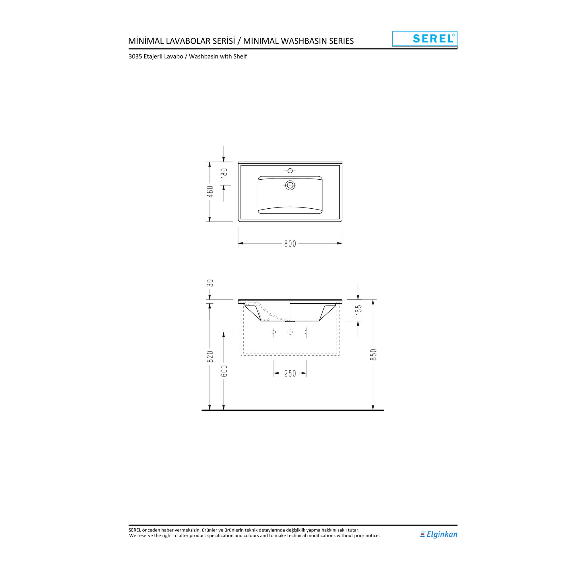 Serel Star Etajerli Lavabo (46 x 80 cm) 3035TXS110H