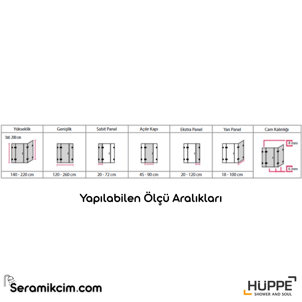 Solva Minimal SAK C SOLO T Ekstra Panelli Ön Cephe 2 Sabit 1 Açılır Kapı Duşakabin (Montaj Dahil) - HUPPE.SM.SAK.C.SOLO.T.EP