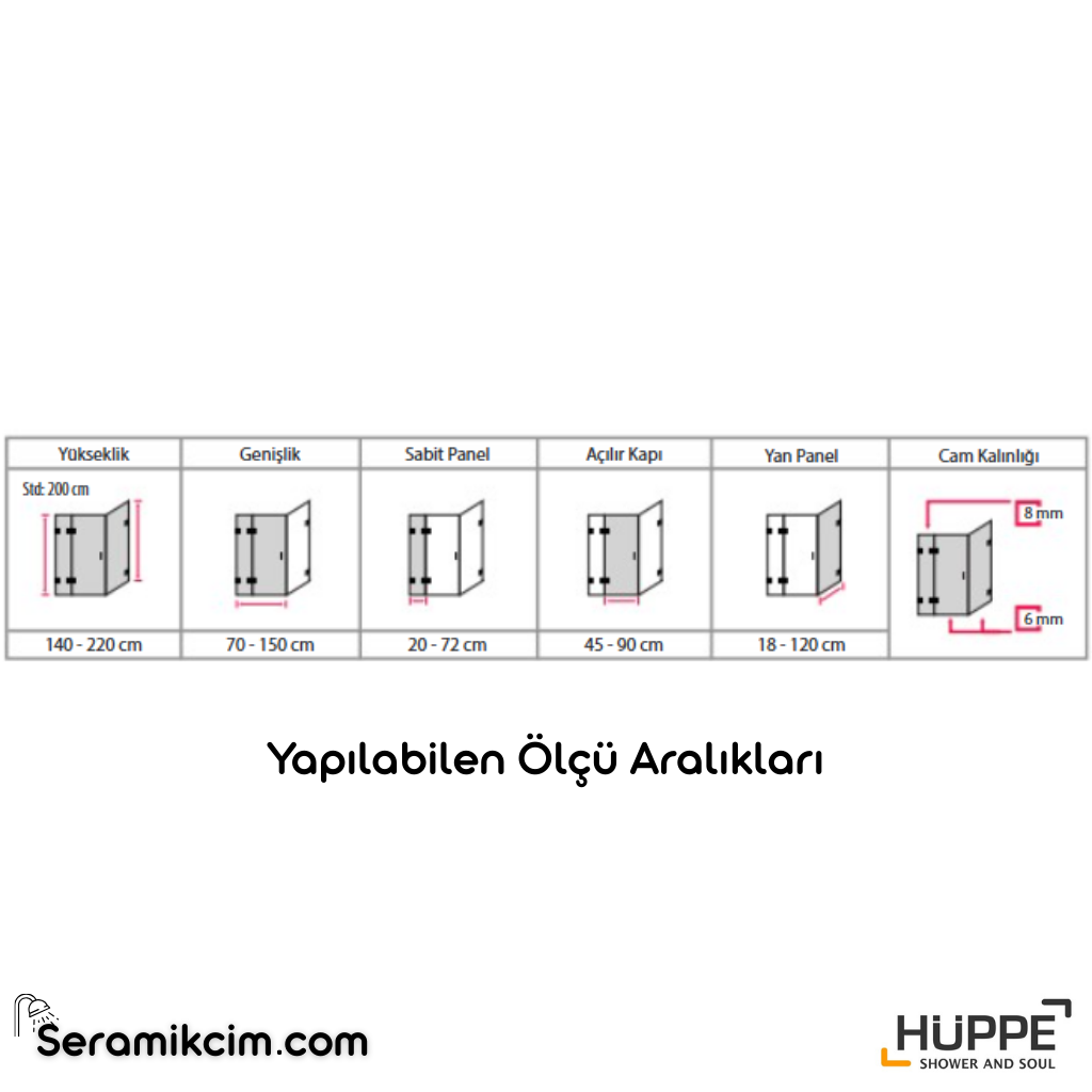 Solva Minimal SAK C SOLO T Ön Cephe 1 Sabit 1 Açılır Kapı Duşakabin (Montaj Dahil) - HUPPE.SM.SAK.C.SOLO.T