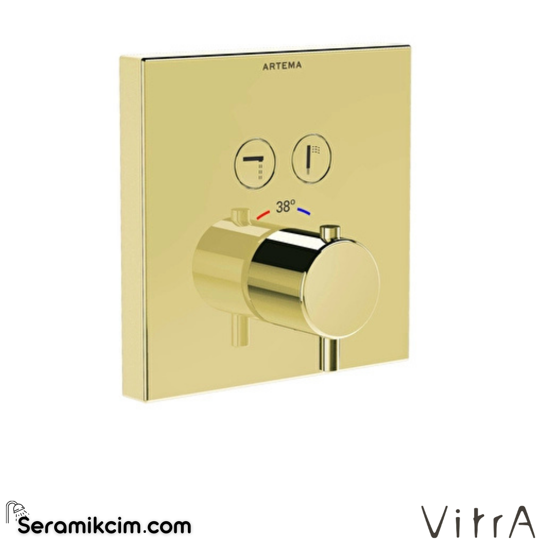 VitrA AquaHeat AquaControl Square Ankastre Termostatik Banyo Bataryası (sıva üstü grubu) Soft Altın A4274674 - A4274674