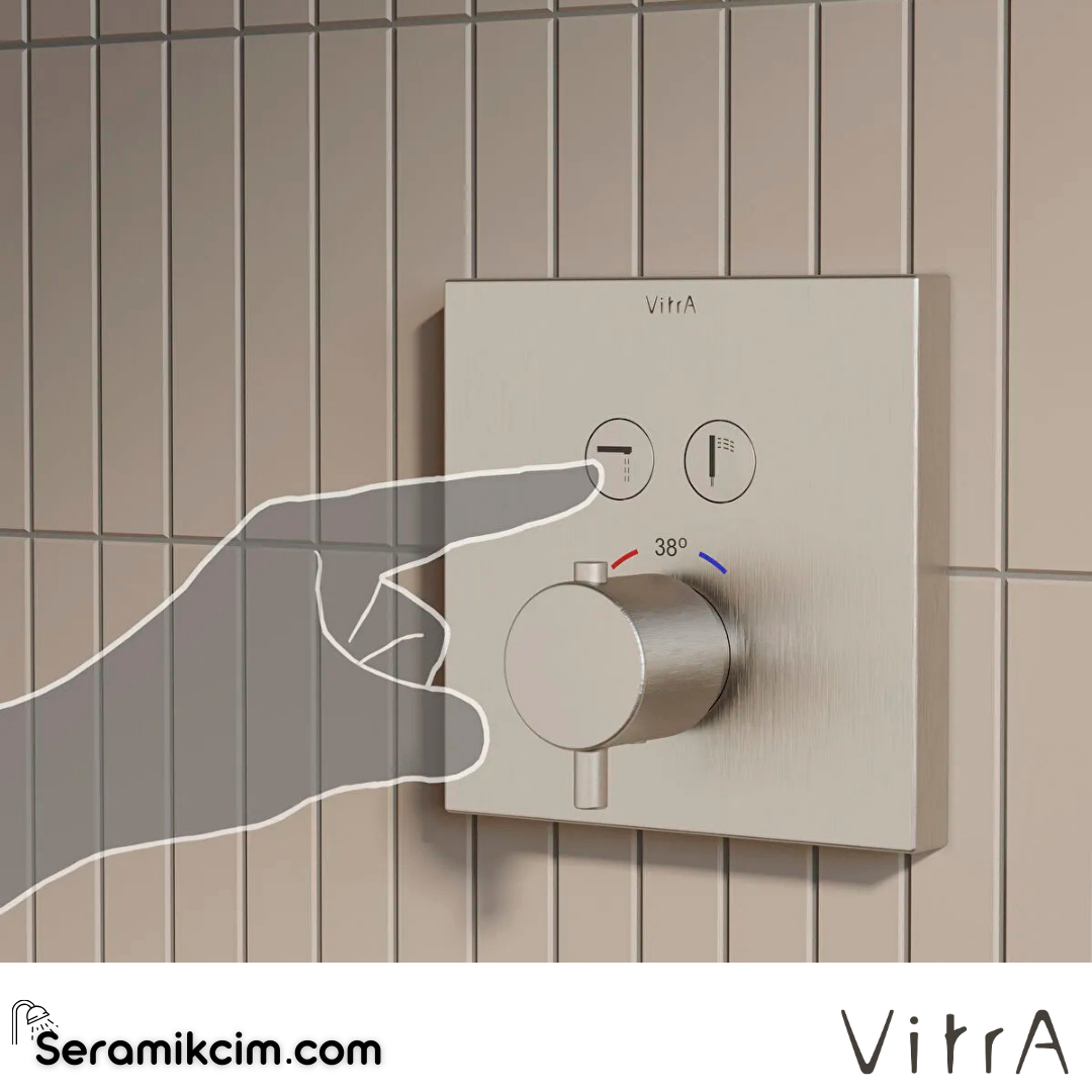 VitrA AquaHeat AquaControl Square Ankastre Termostatik Banyo Bataryası (sıva üstü grubu) Fırçalı Nikel A4274634 - A4274634