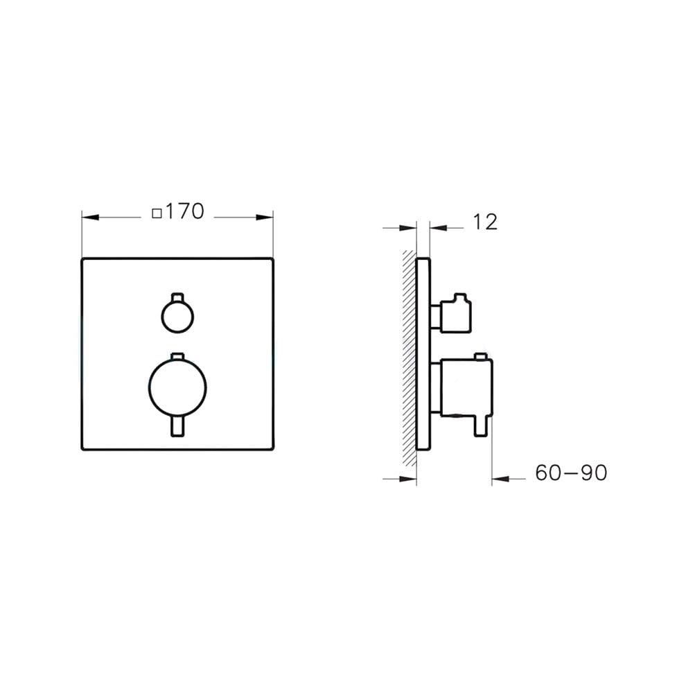 Vitra Aquaheat Square Ankastre Termostatik Banyo Bataryası (V-Box Sıva Üstü Grubu), Krom - A42668