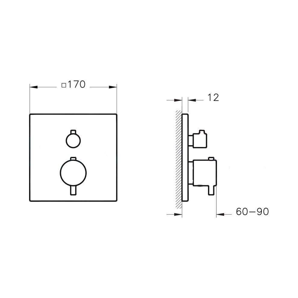 Vitra Aquaheat Square Ankastre Termostatik Duş Bataryası (V-Box Sıva Üstü Grubu), Krom - A42669