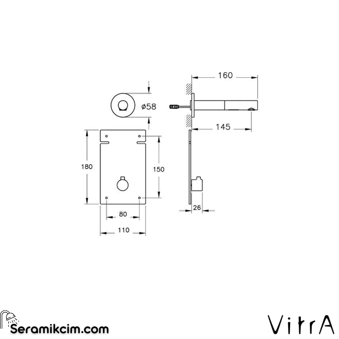 Vitra Aquasee Origin Temassız Ankastre Lav. Bat. (Kısa), Bakır