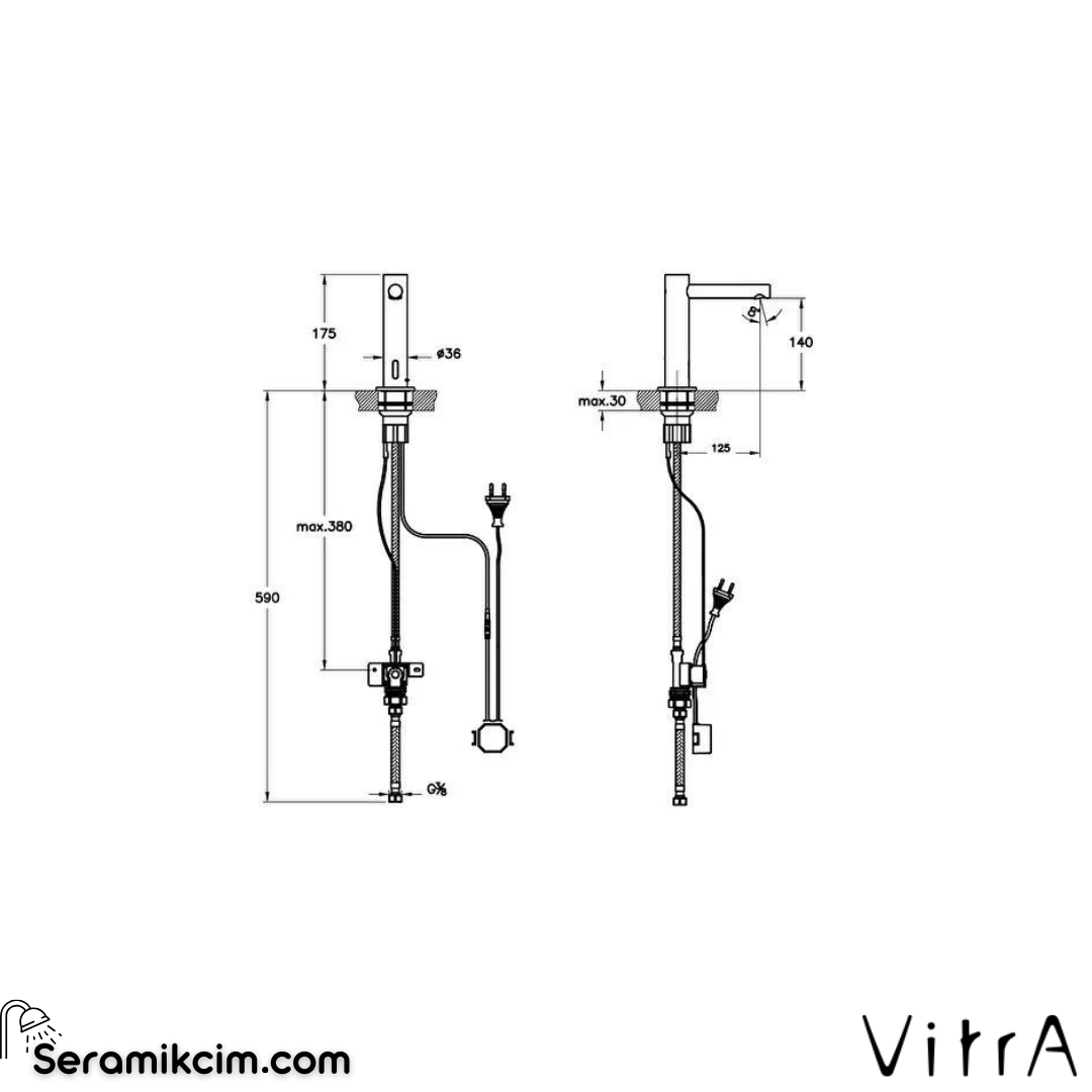Vitra Aquasee Origin Temassız Lav. Bat., Tezgah Üzeri  (Pilli - Çift Su Girişli), Bakır