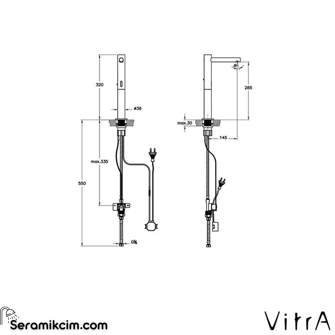 Vitra Aquasee Origin Temassız Lav. Bat., Çanak (Elektrikli - Tek Su Girişli), Bakır