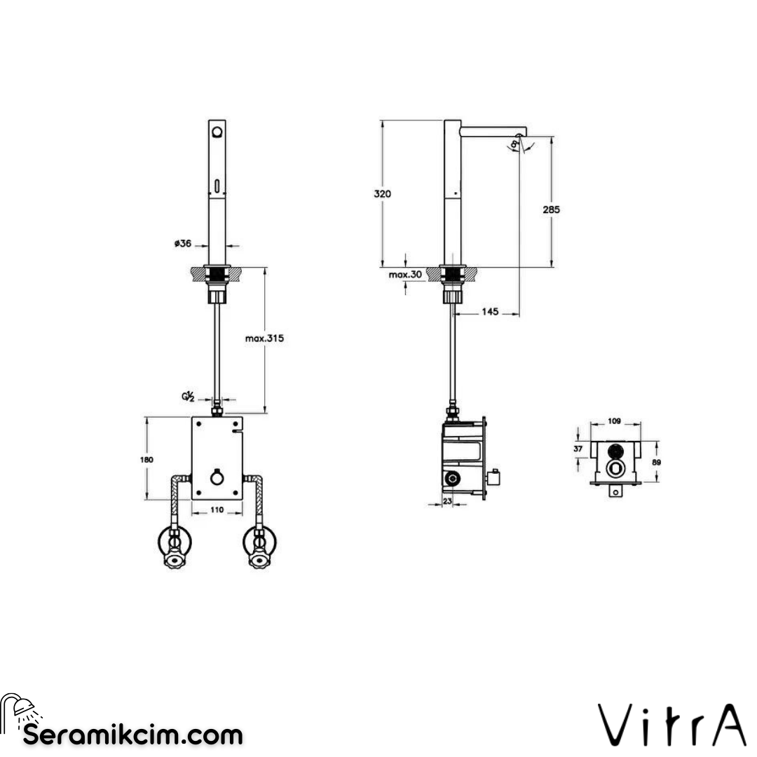 Vitra Aquasee Origin Temassız Lav. Bat., Çanak (Pilli - Çift Su Girişli), Bakır
