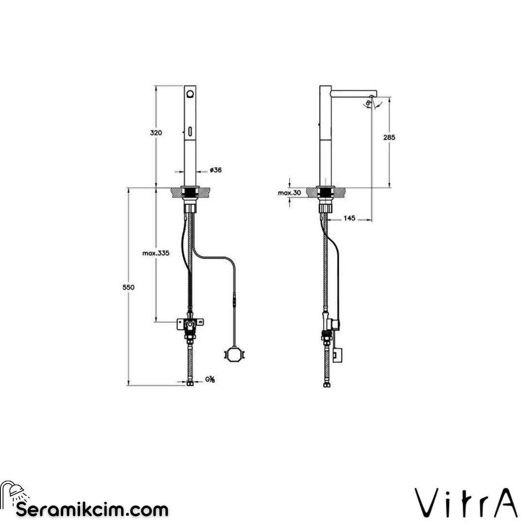 Vitra Aquasee Origin Temassız Lav. Bat., Çanak (Pilli - Tek Su Girişli), Bakır