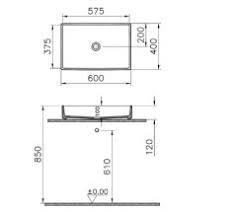 VitrA Archiplan Çanak Lavabo Dikdörtgen, 60x38 cm Armatür Deliksiz, Su Taşma Deliksiz, Mat Taş Gri - 7441B076-0016