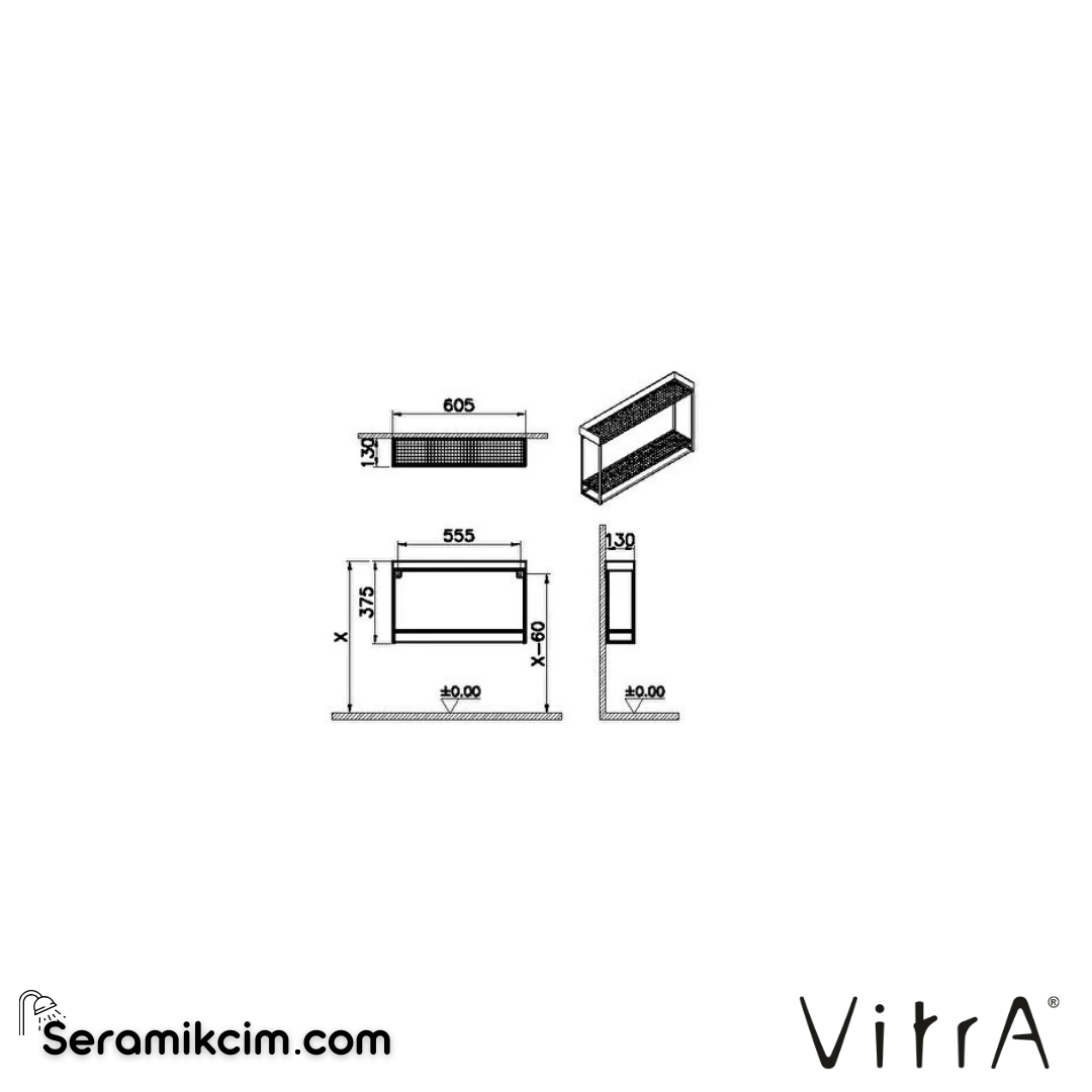 VitrA ArchiPlan Duble Raf 60 cm metal, siyah 66607 - 66607