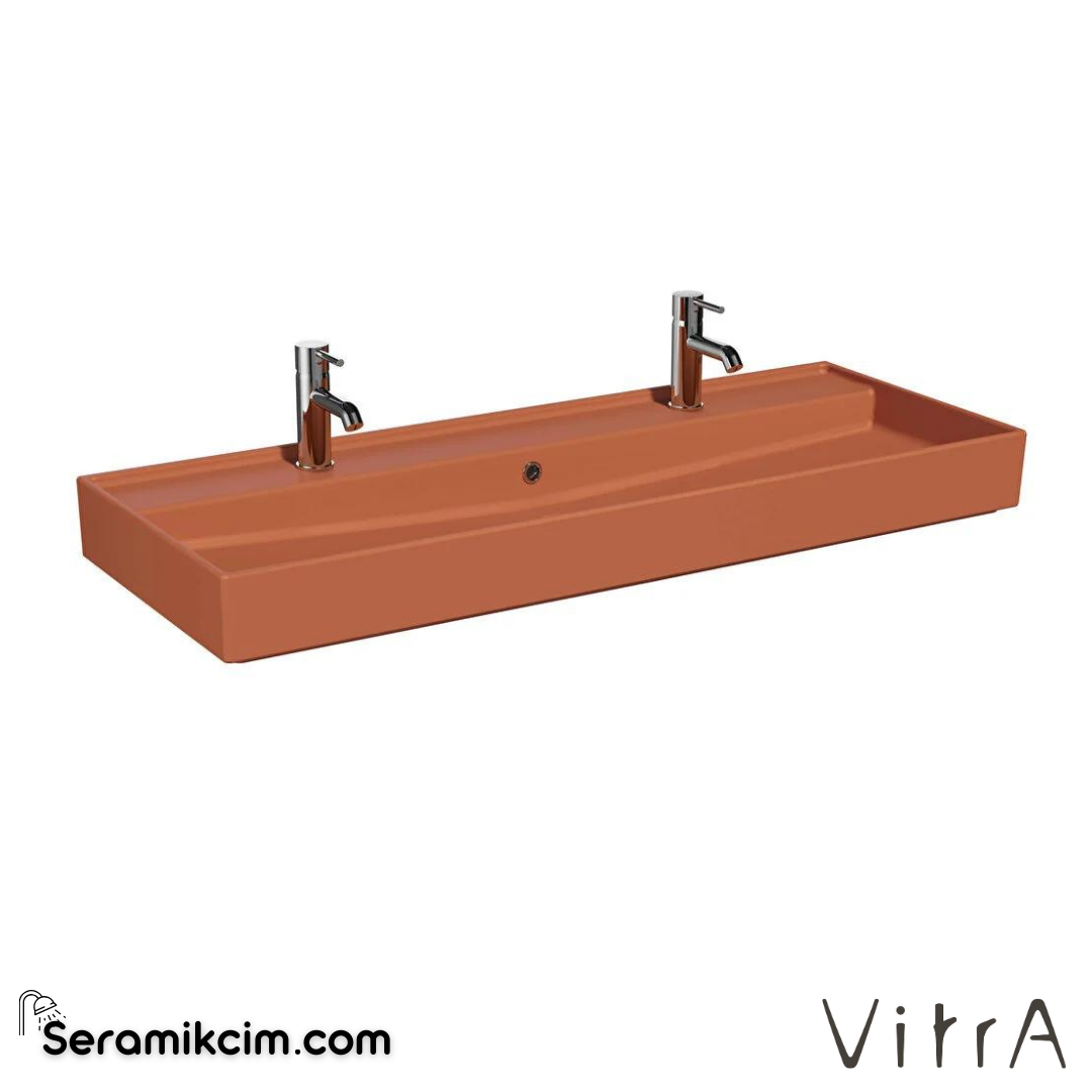 VitrA Archiplan Lavabo 120x46 cm Çift Armatür Delikli, Su Taşma Delikli, Mat Terra Rosa - 7418B077-0001