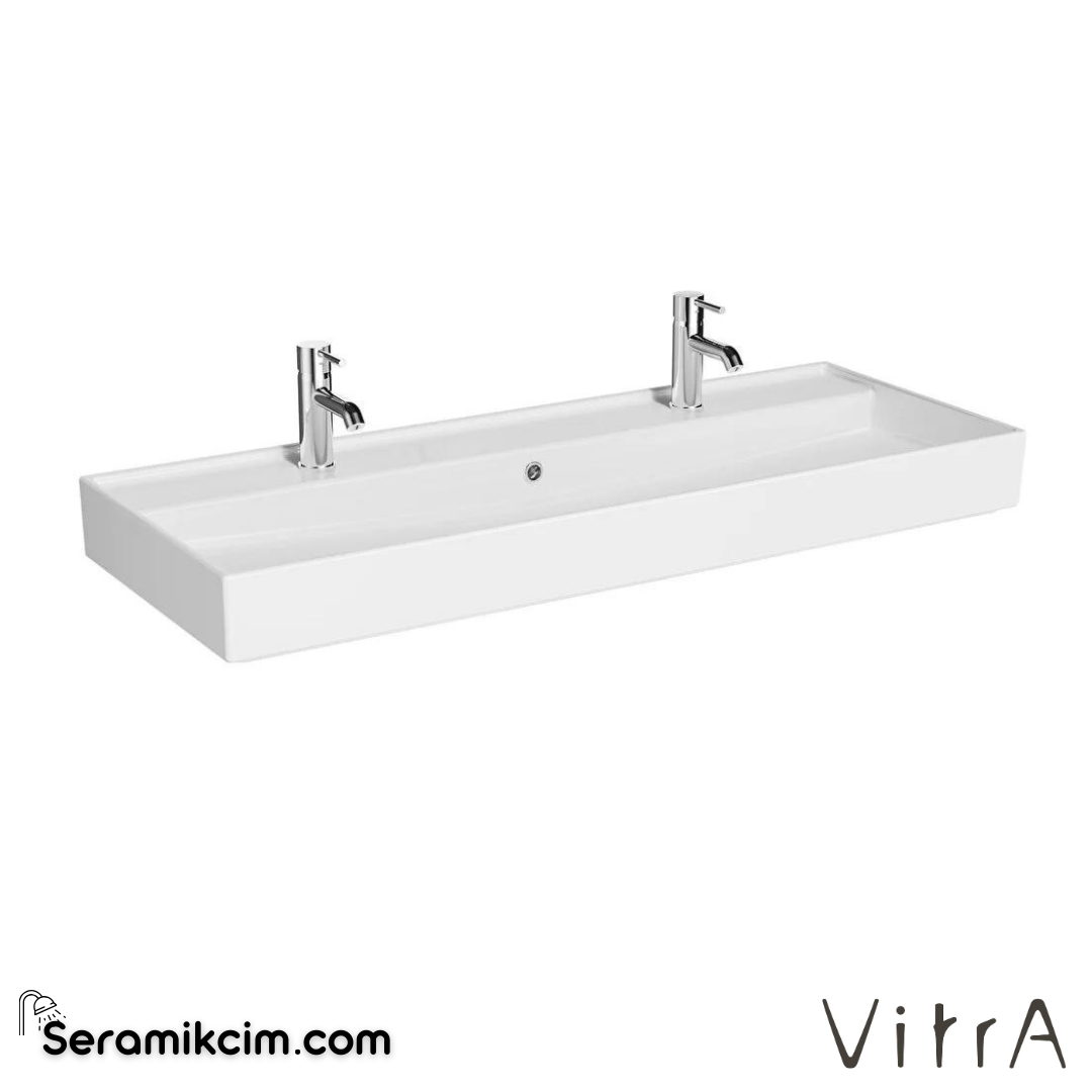 VitrA Archiplan Lavabo 120x46 cm Çift Armatür Delikli, Su Taşma Delikli, Beyaz - 7418B003-0001