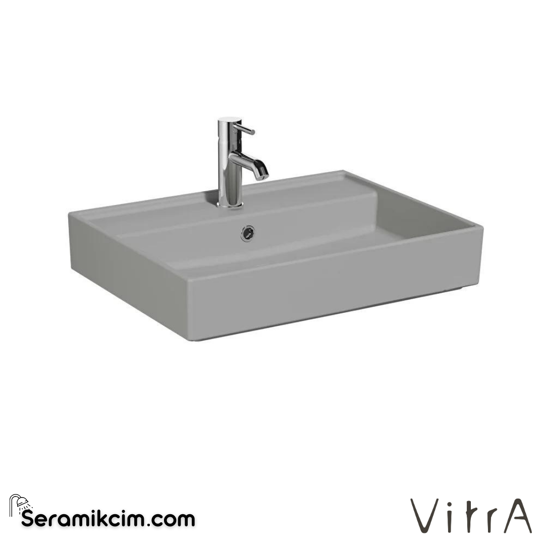 VitrA Archiplan Lavabo 60x46 cm Tek Armatür Delikli, Su Taşma Delikli, Mat Taş Gri - 7414B076-0001