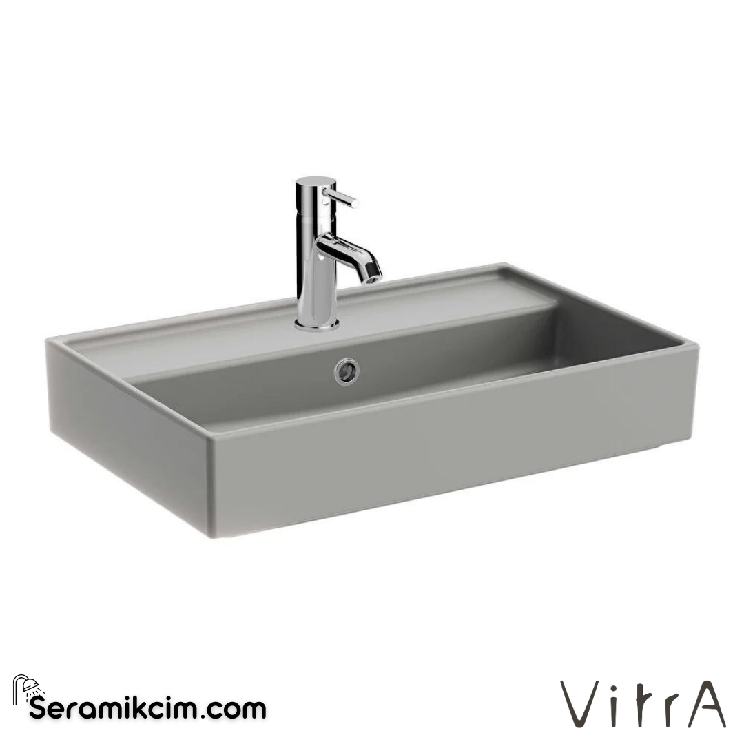 VitrA Archiplan Lavabo Kompakt, 60x38 cm Tek Armatür Delikli, Su Taşma Delikli, Mat Taş Gri - 7401B076-0001