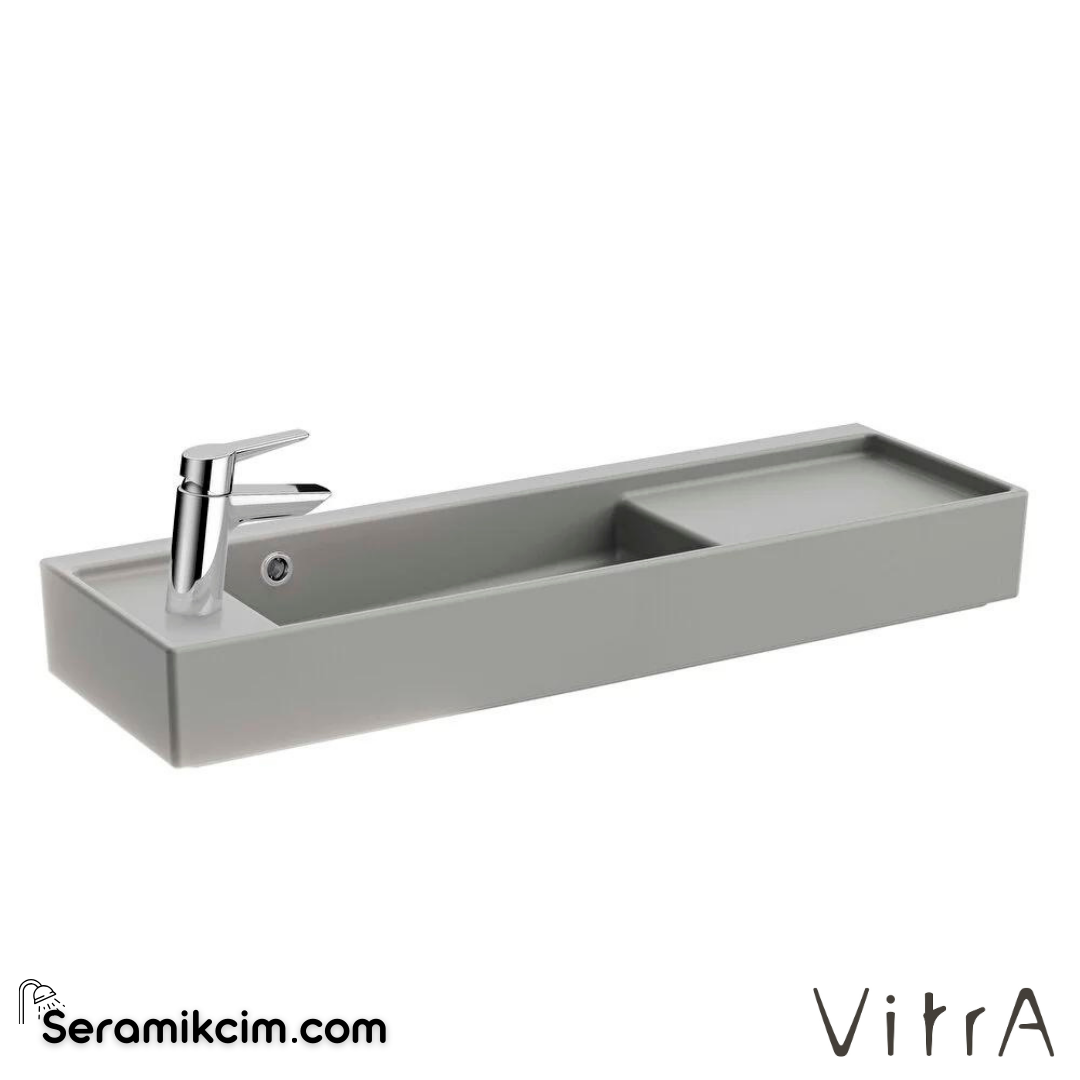 VitrA Archiplan Lavabo Kompakt, 90x28 cm Soldan Tek Armatür Delikli, Su Taşma Delikli, Mat Taş Gri - 7409B076-0028