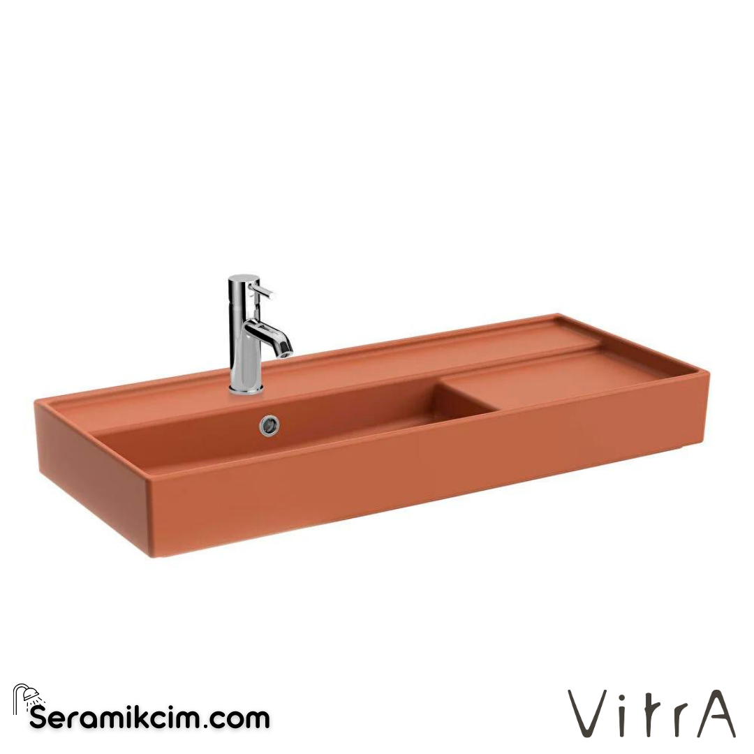 VitrA Archiplan Lavabo Kompakt, 90x38 cm Tek Armatür Delikli, Su Taşma Delikli, Mat Terra Rosa - 7402B077-0001
