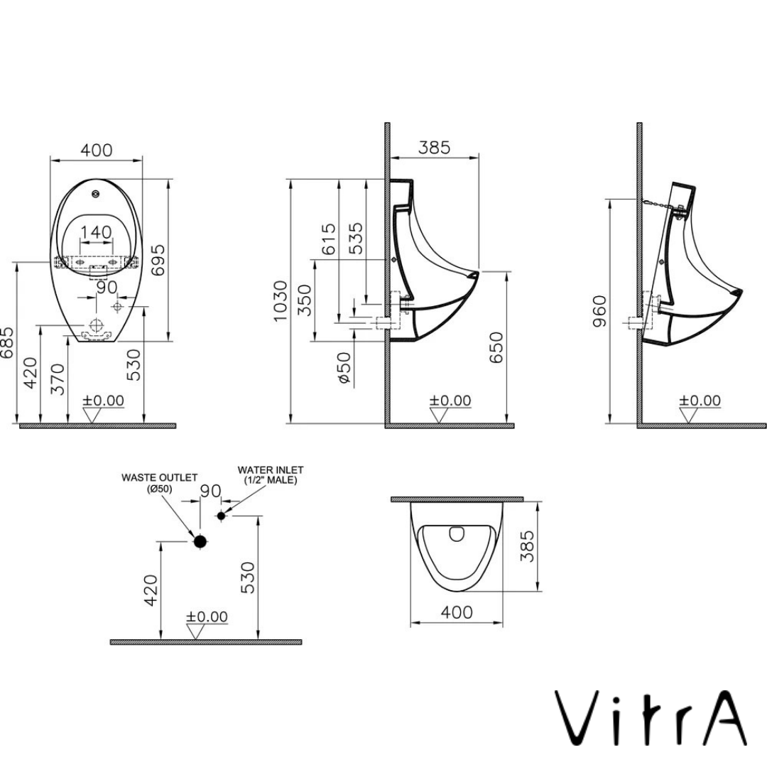 VitrA Arkitekt Temassız Pisuvar Arkadan Su Girişli 4106B003-5597