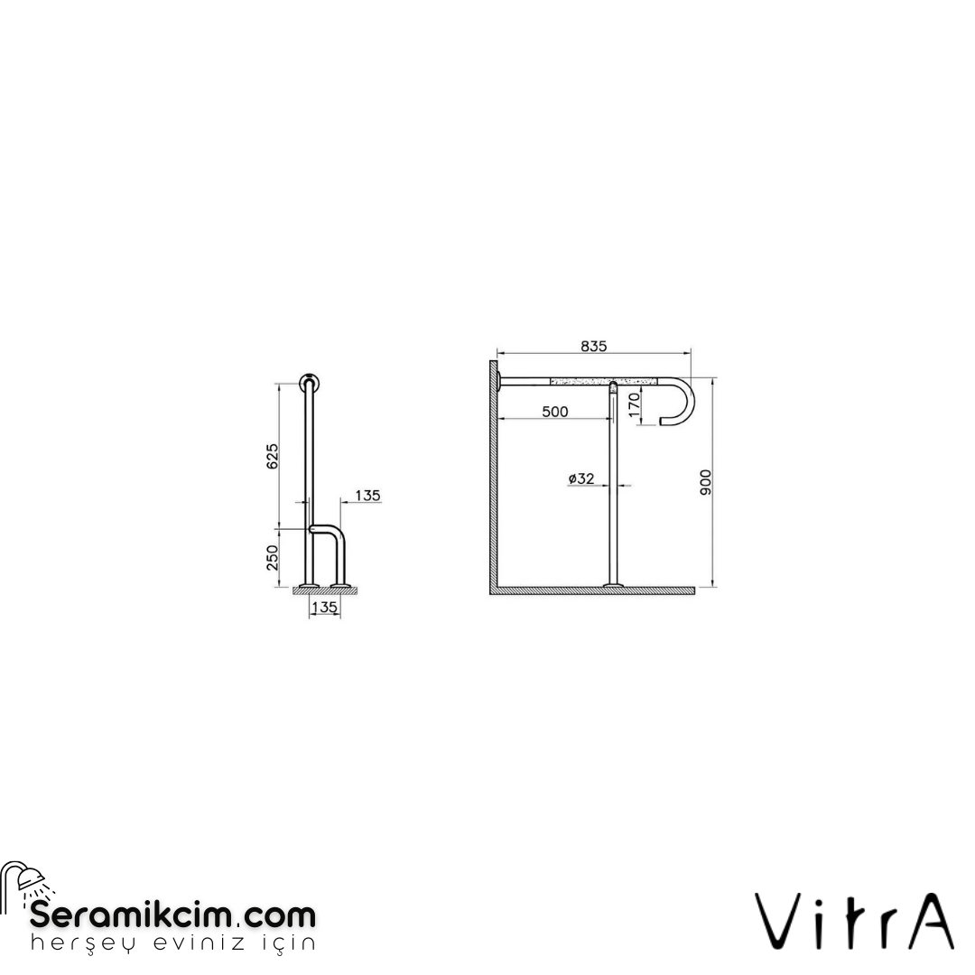 Vitra Arkitekta 90° Açılı Duvar-Zemin Tutunma Barı