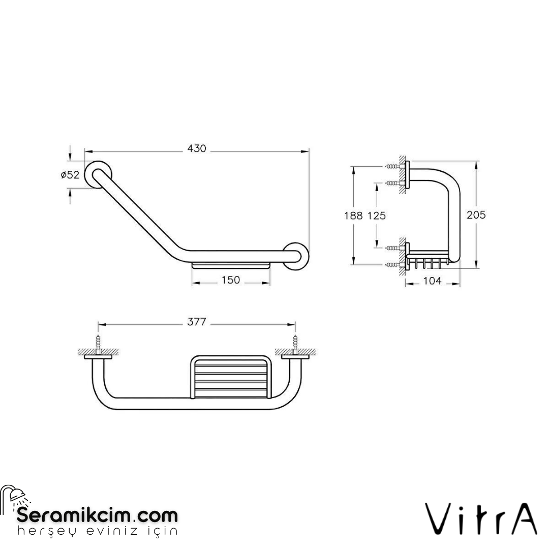 Vitra Arkitekta Küvet Tutamağı Malzemelikli Krom