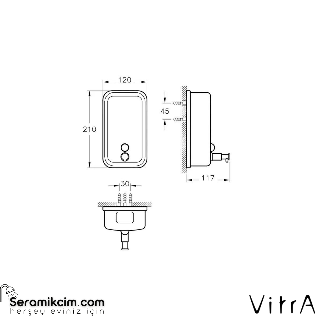 Vitra Arkitekta Sıvı Sabunluk, Duvardan, Parlak Paslanmaz Çelik, 1200 Ml