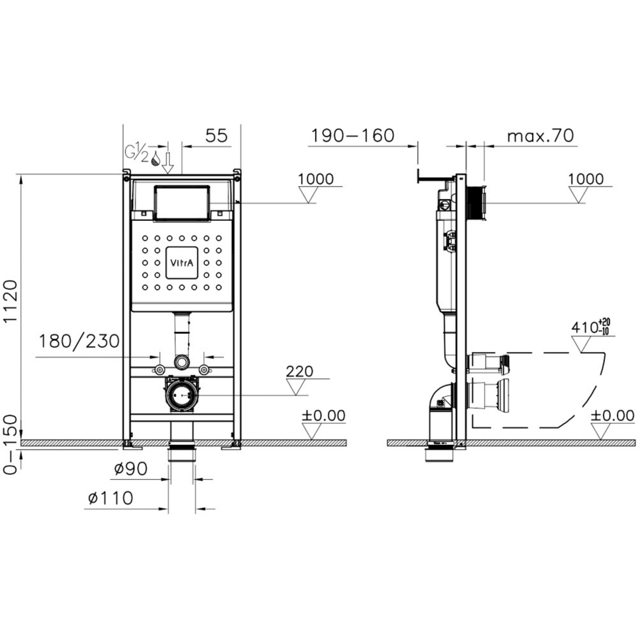 Vitra Asma Klozetler İçin 12 cm Alçıpan Duvar Uygulamalı Üst Profilli 112 cm (Duvar Bağlantı Parçaları Dahildir) 732-5810-01