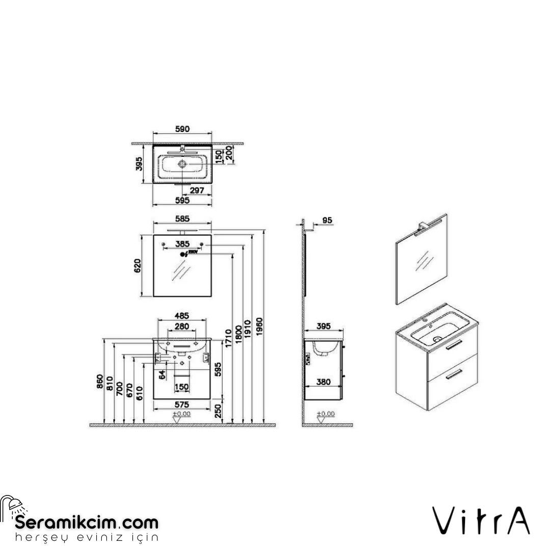 Vitra Banyo Dolabı Seti, Çekmeceli, 60 Cm, Cordoba 75103