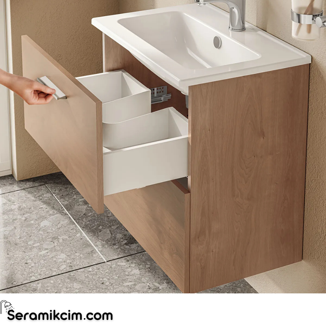 Vitra Banyo Dolabı Seti, Çekmeceli, 60 Cm Altın Meşe 67092