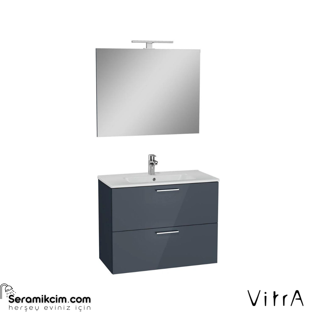 Vitra Banyo Dolabı Seti, Çekmeceli, 80 Cm, Parlak Antrasit 75100