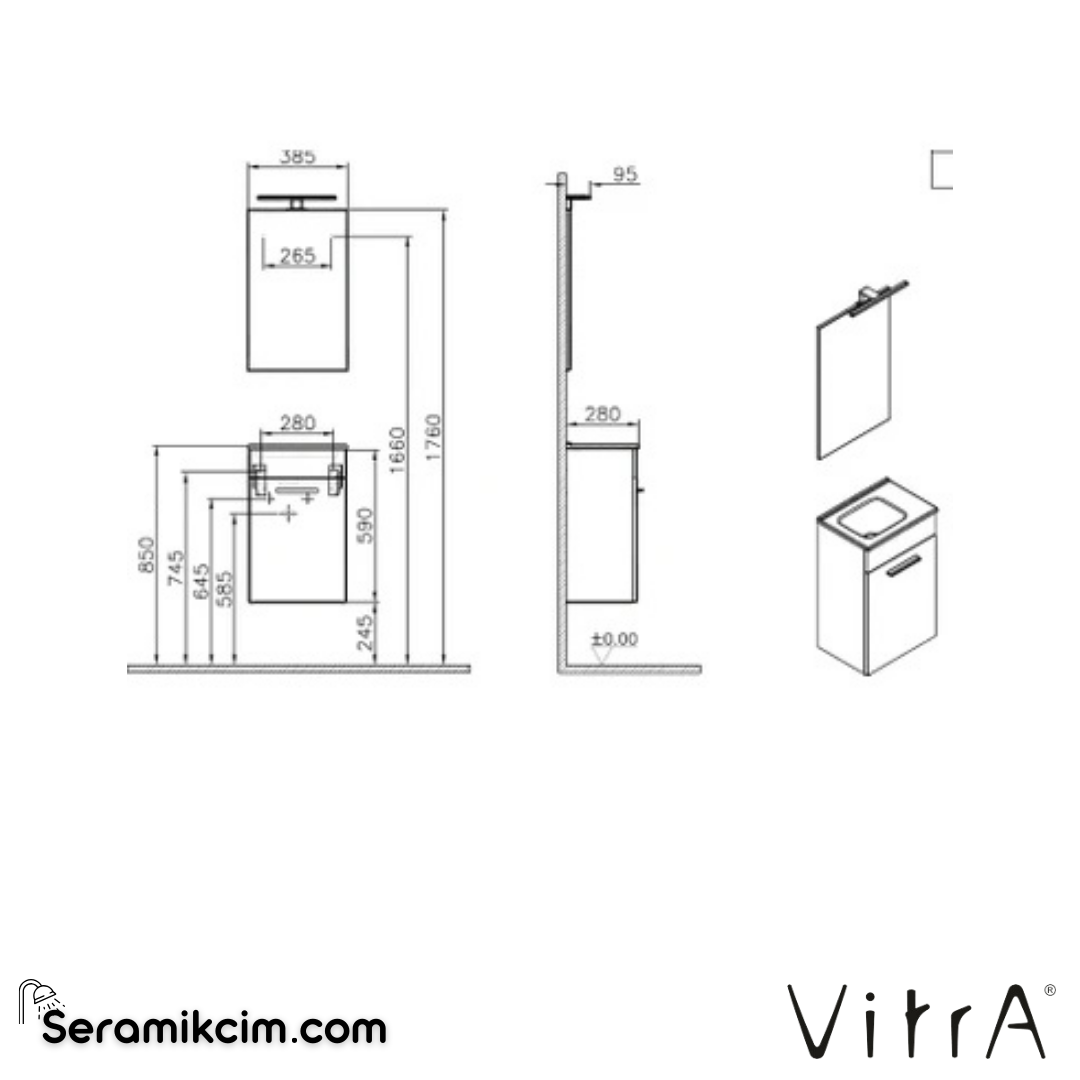 Vitra Banyo Dolabı Seti, Kapaklı, 40 Cm, Parlak Beyaz 75022 - 75022