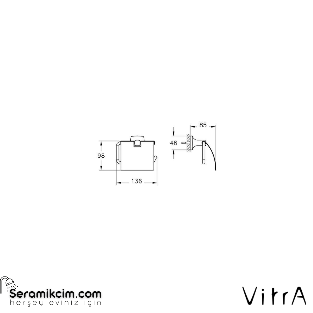Vitra Base 400 Tuvalet Kağıtlığı, Kapaklı, Siyah