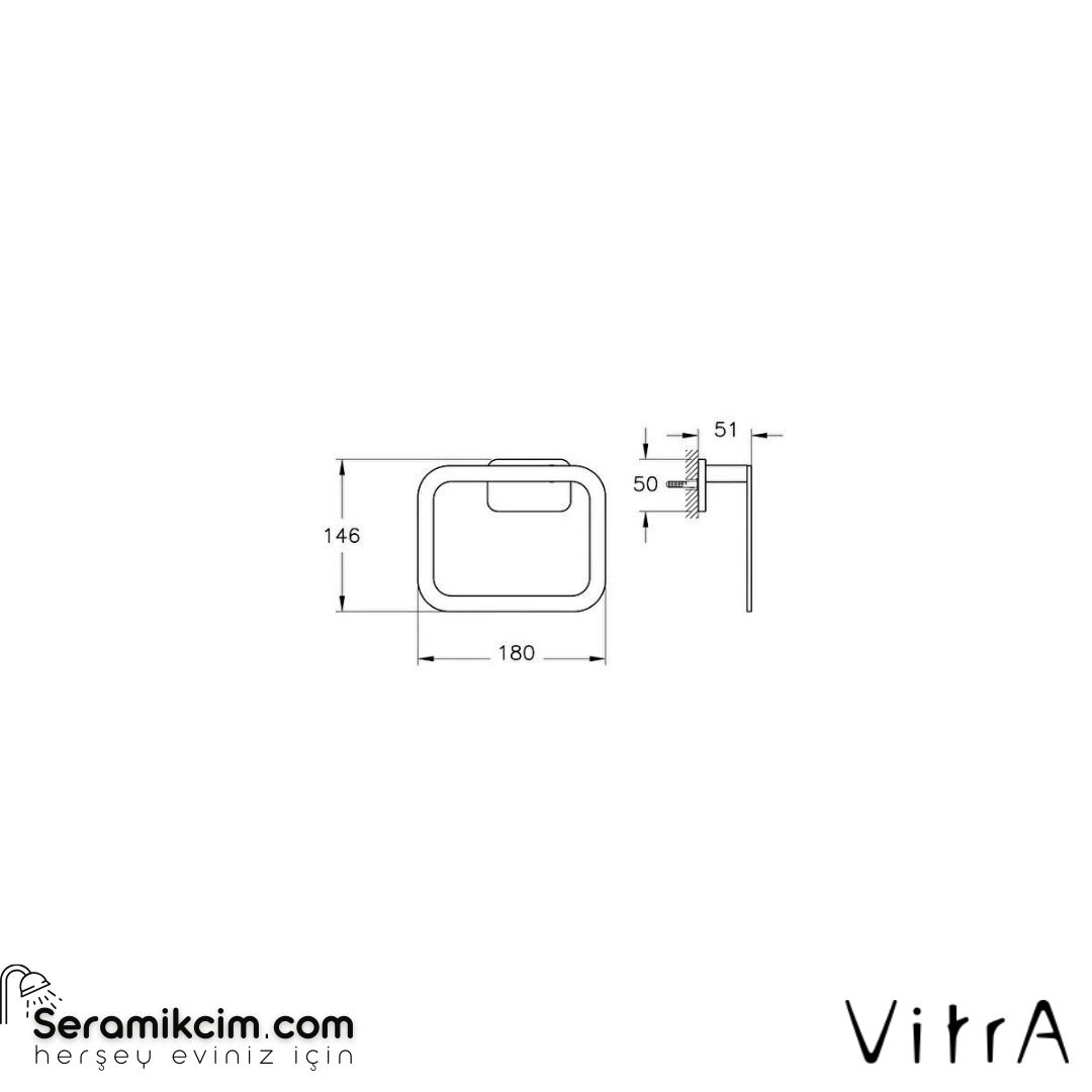 Vitra Base 600 Halka Havluluk, Siyah