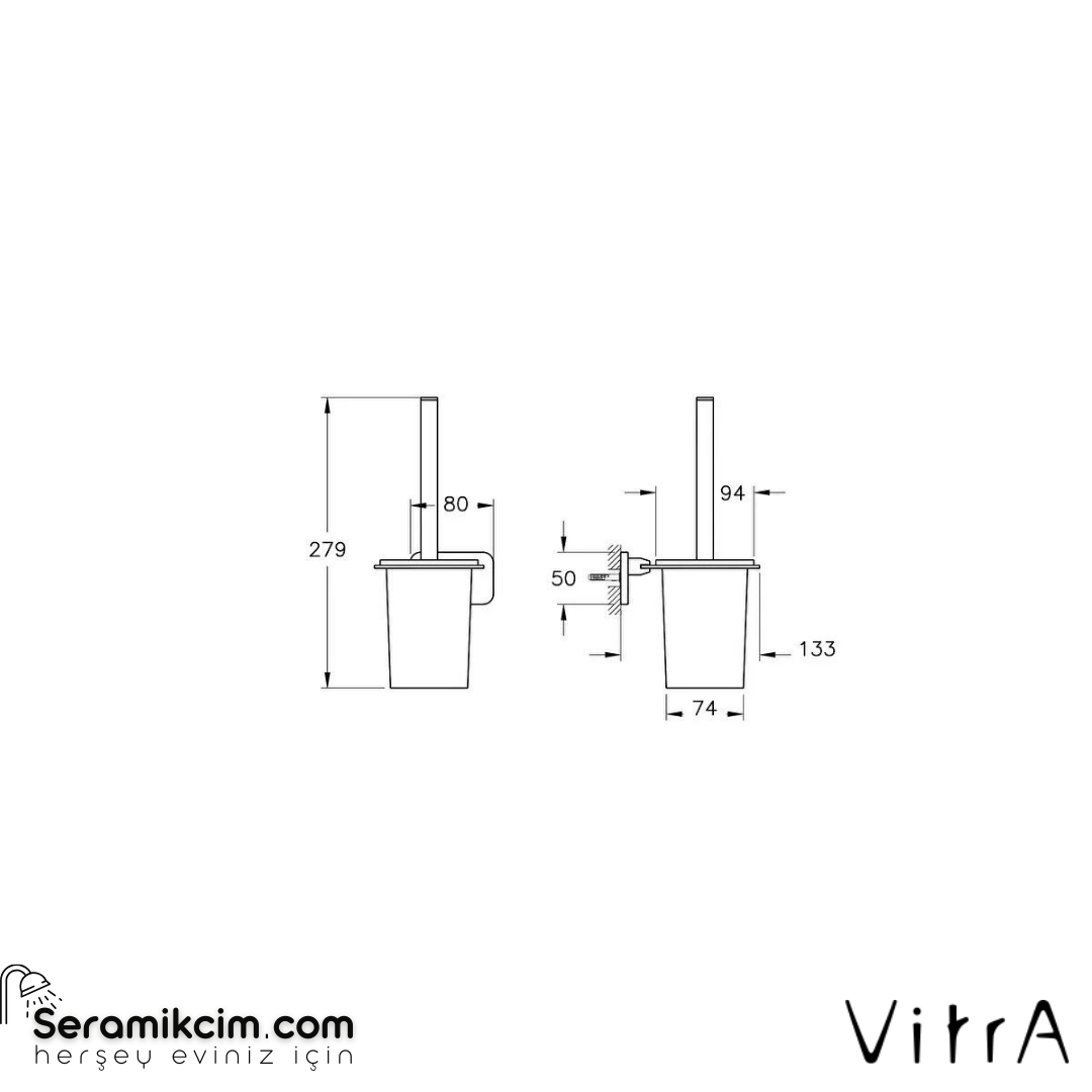 Vitra Base 600 Tuvalet Fırçalığı, Duvardan, Siyah