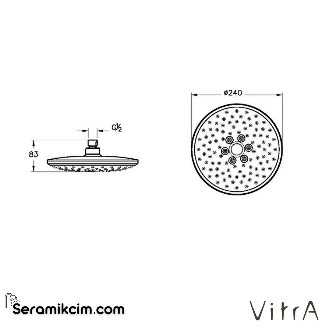 Vitra Bliss Round 2F Duş Başlığı, Fırçalı Nikel - A4574234
